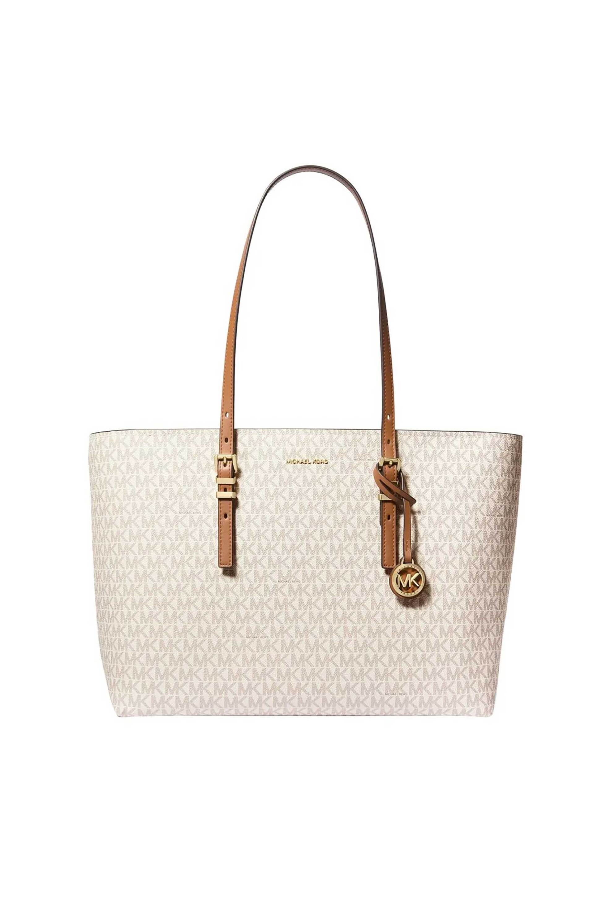 Michael Kors γυναικεία τσάντα tote με all-over monogram και μεταλλικό λογότυπο "Quinn" - 30T5GQNT9B Εκρού