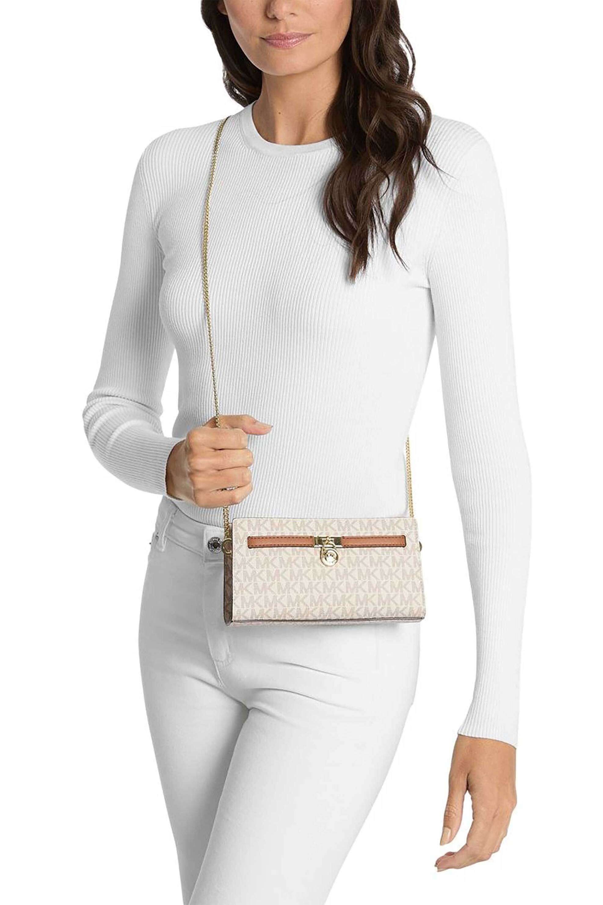 Michael Kors Γυναικεία Τσάντα Crossbody με All-Over Monogram Hamilton - 32F5Gnxc0B Εκρού