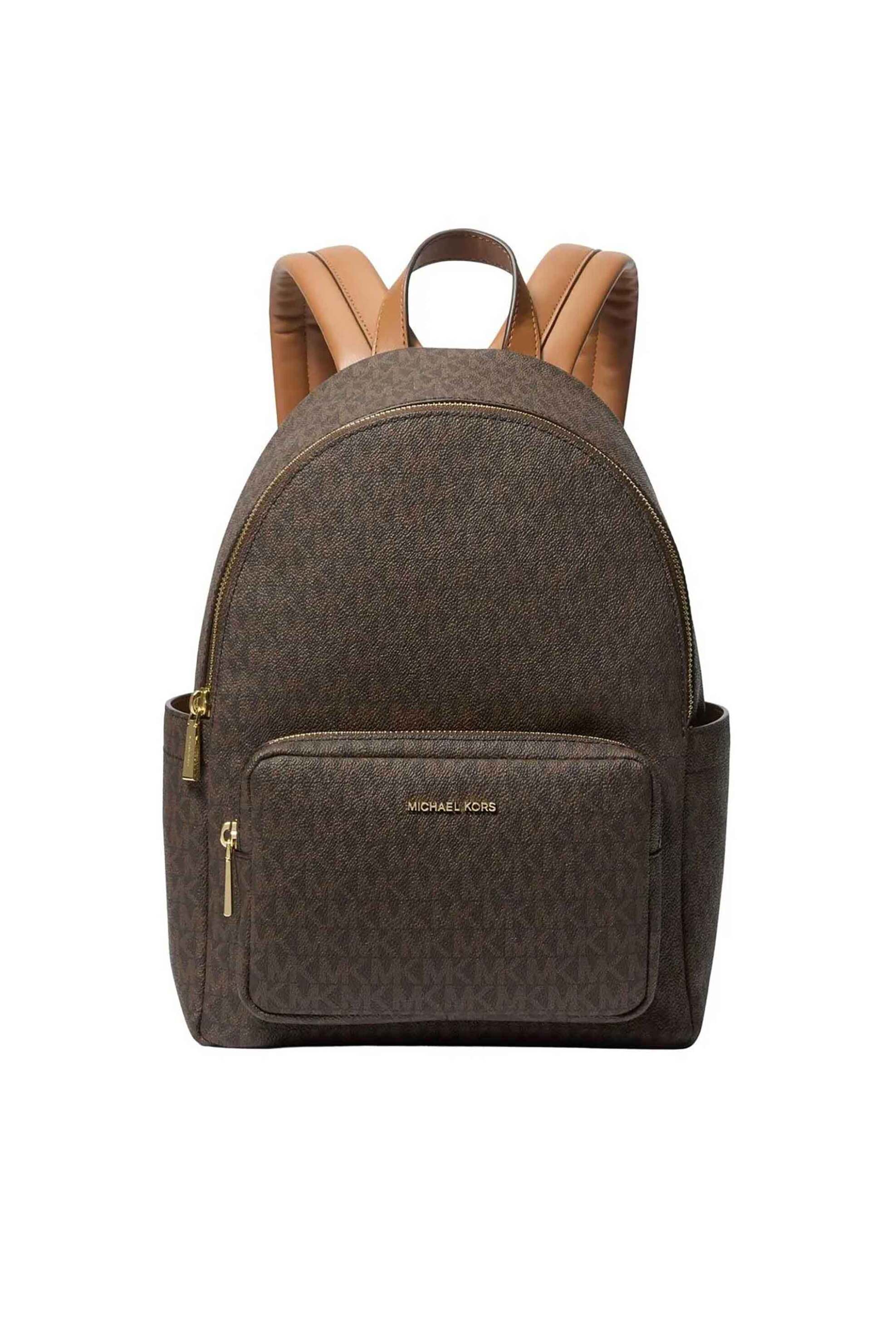 Michael Kors γυναικείο backpack με all-over monogram και μεταλλικό λογότυπο "Tanner" - 30T5GTNB2B Καφέ