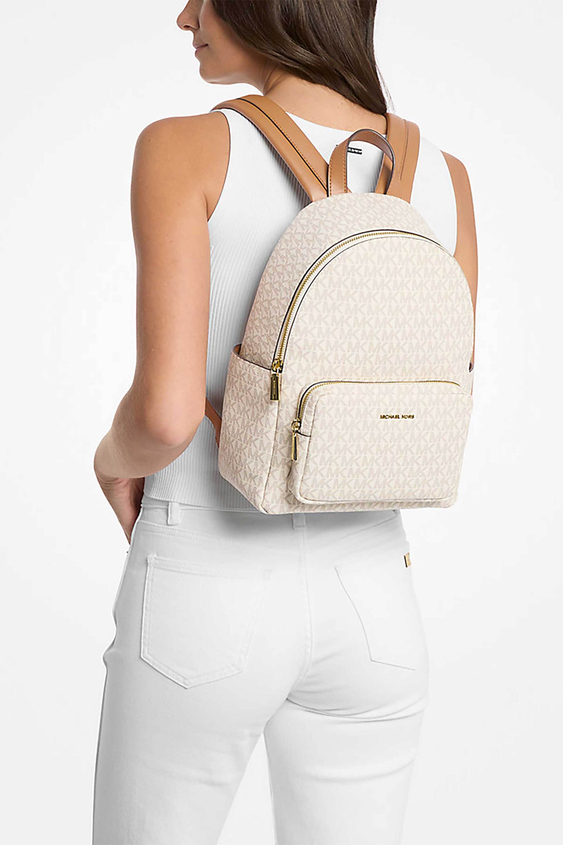 Michael Kors Γυναικείο Backpack με All-Over Monogram Και Μεταλλικό Λογότυπο Tanner - 30T5Gtnb2B Εκρού