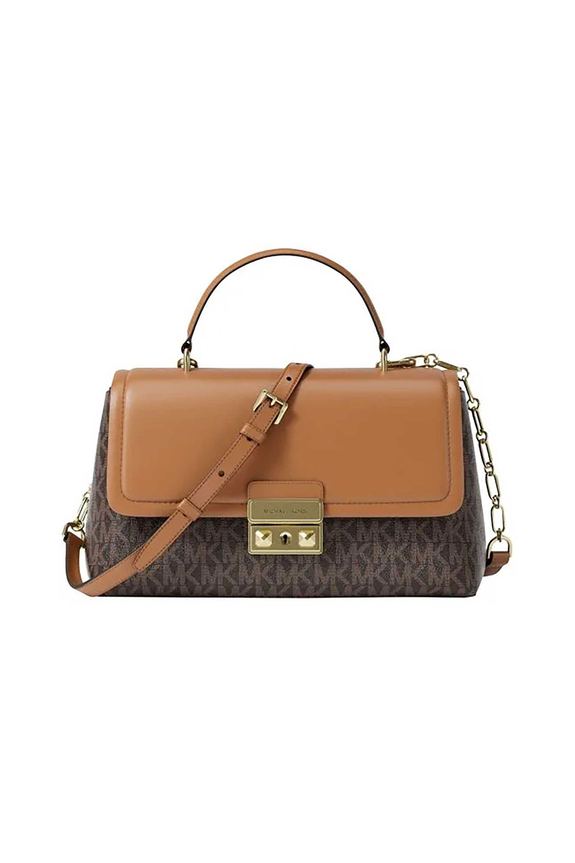 Michael Kors γυναικεία τσάντα crossbody με all-over monogram και μεταλλικό λογότυπο "Tribeca Extra-Small" - 32R6G2RC0B Καφέ