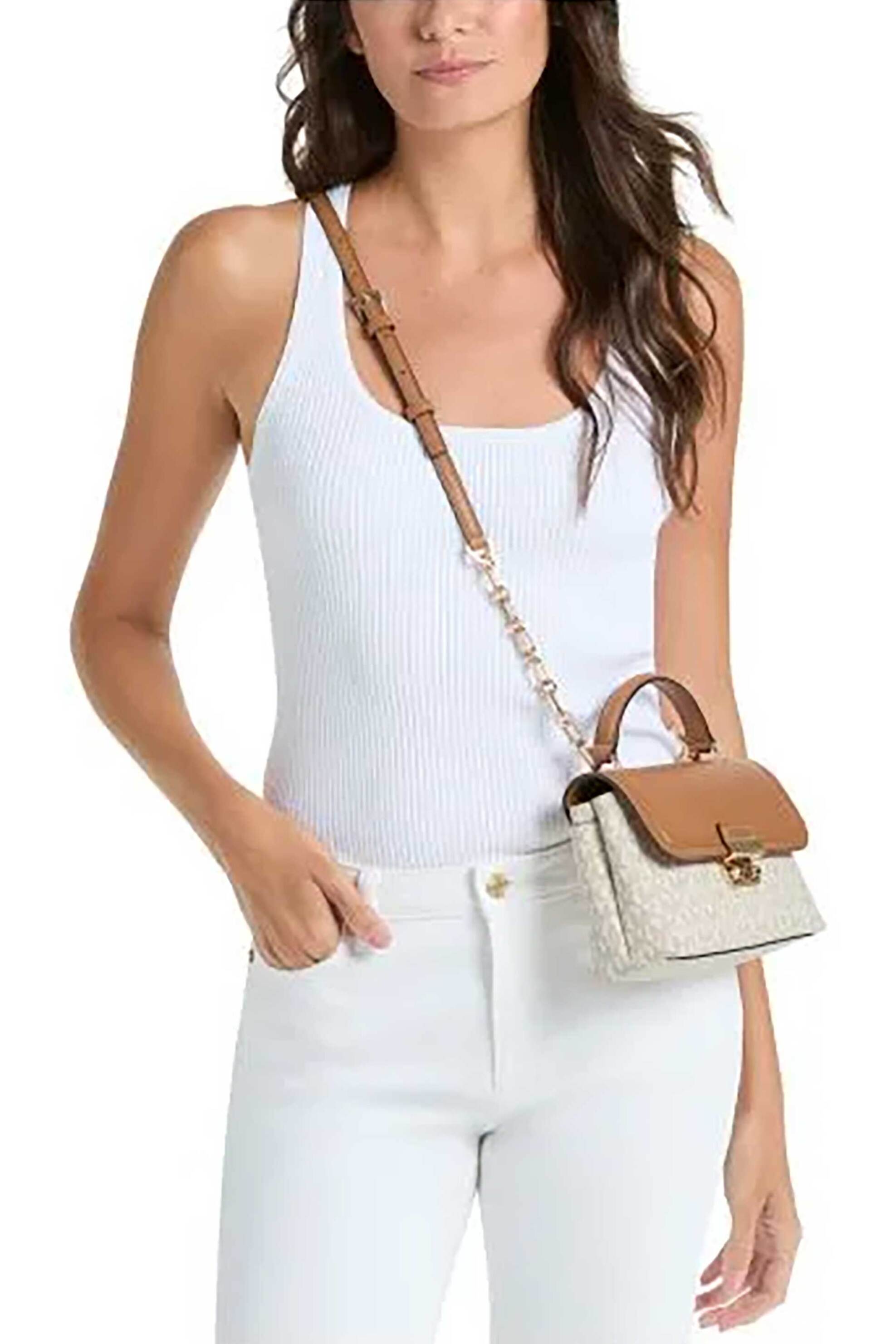Michael Kors Γυναικεία Τσάντα Crossbody με All-Over Monogram Και Μεταλλικό Λογότυπο Tribeca Extra-Small - 32R6G2Rc0B Εκρού