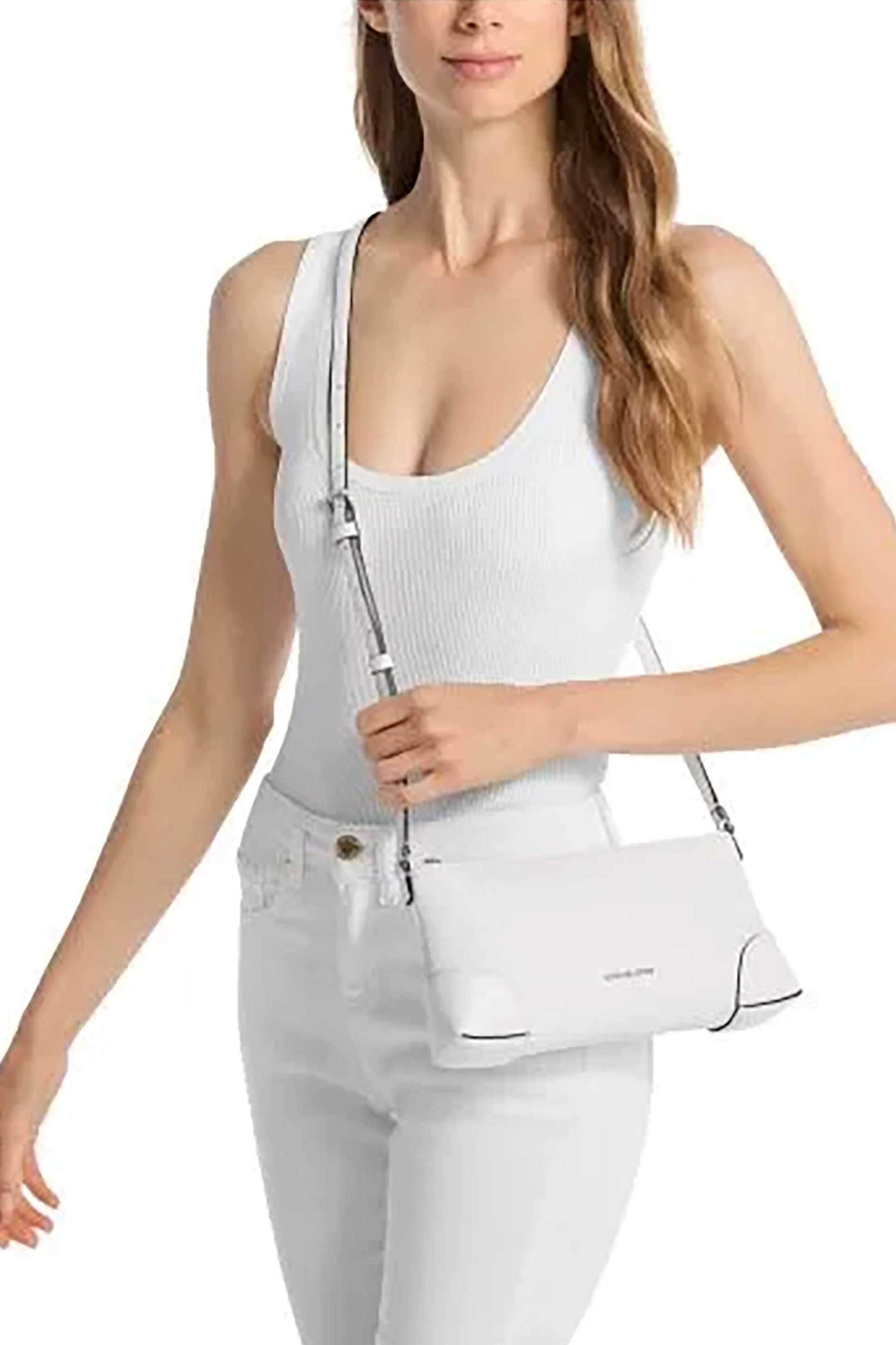 Michael Kors Γυναικεία Τσάντα Crossbody με Μεταλλικό Λογότυπο - 32R6S1Wc1V Λευκό