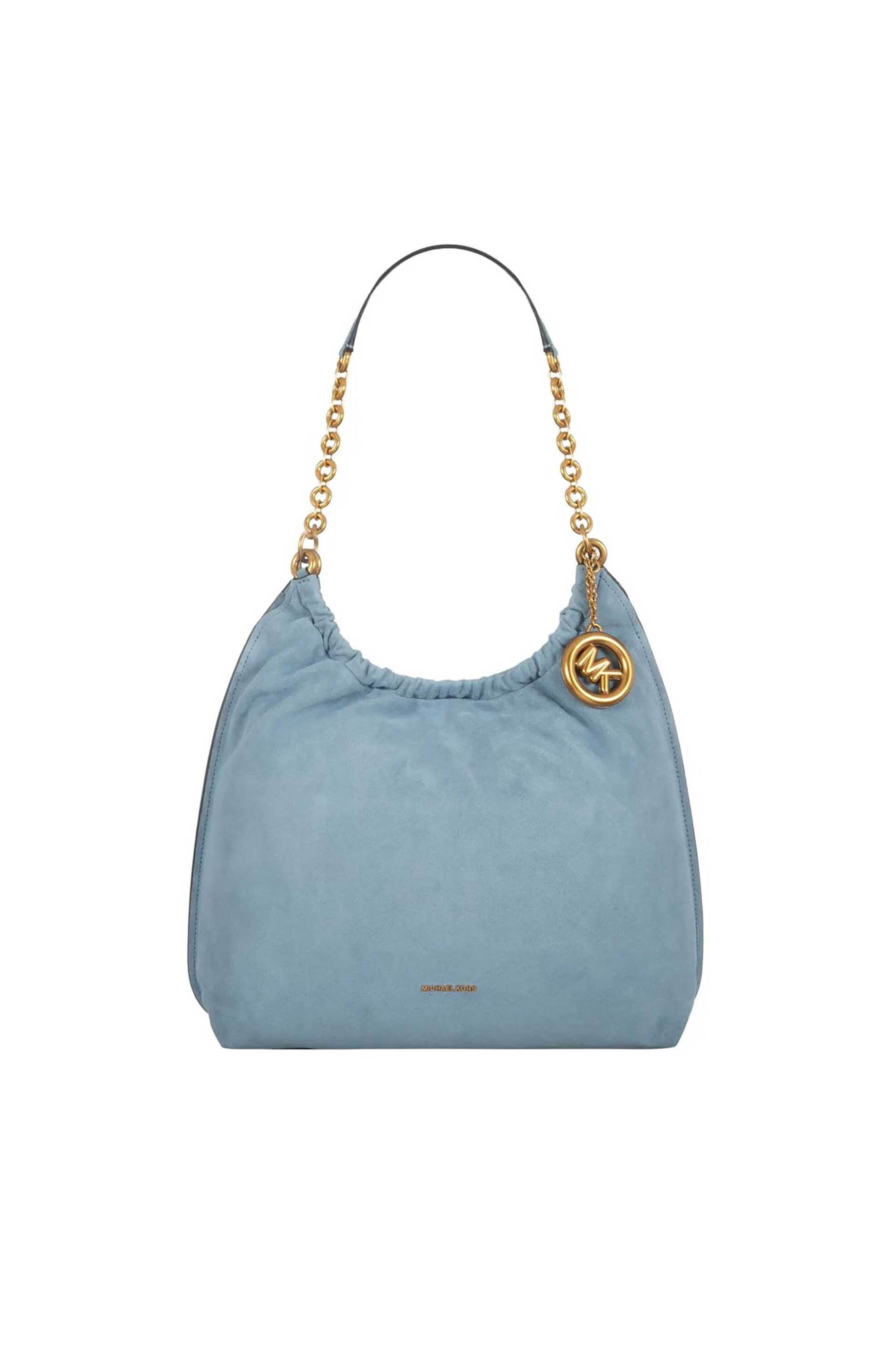 Michael Kors γυναικεία suede τσάντα ώμου "Indie Large" - 30S6A15L7S Μπλε Ανοιχτό