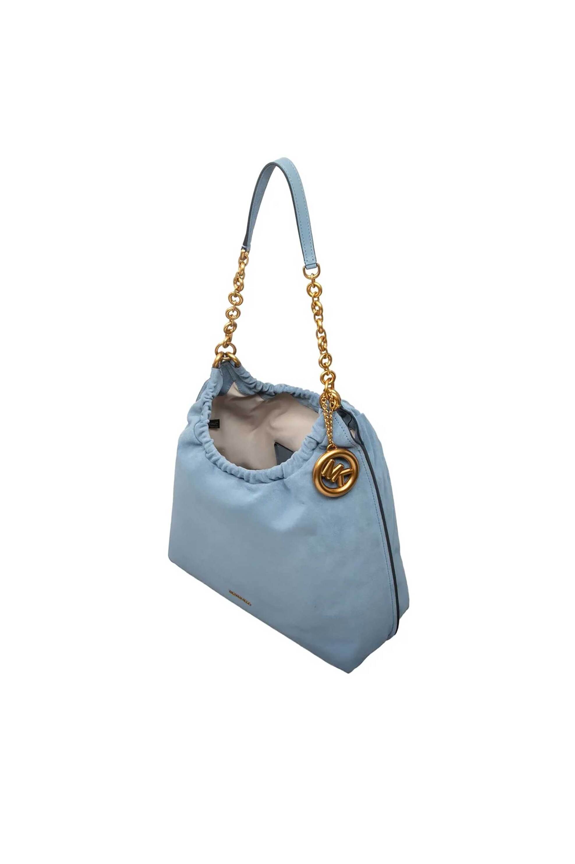 Michael Kors Γυναικεία Suede Τσάντα Ώμου Indie Large - 30S6A15L7S Μπλε Ανοιχτό