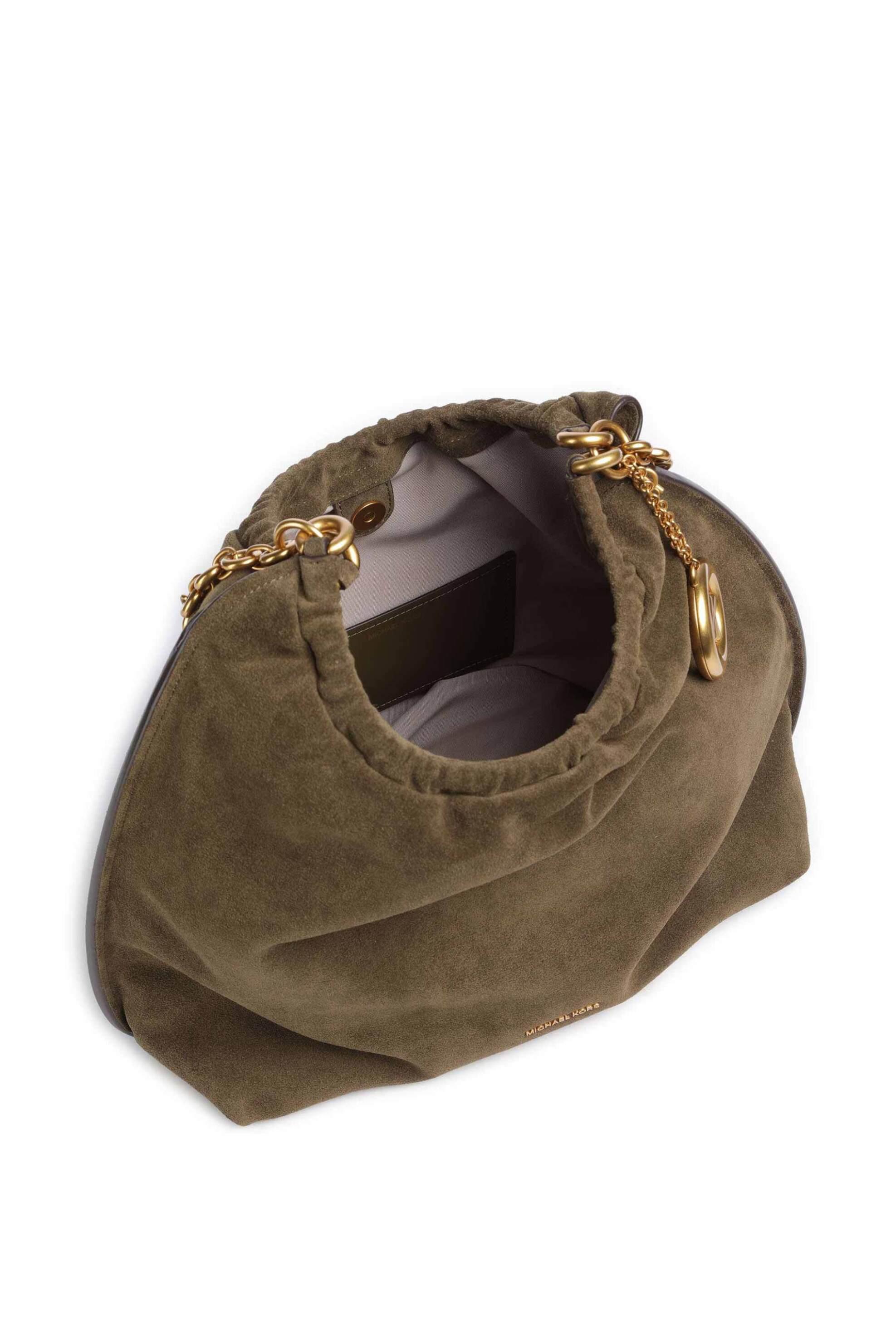 Michael Kors Γυναικεία Δερμάτινη Τσάντα Hobo Indie Large - 30S6A15L7S Χακί