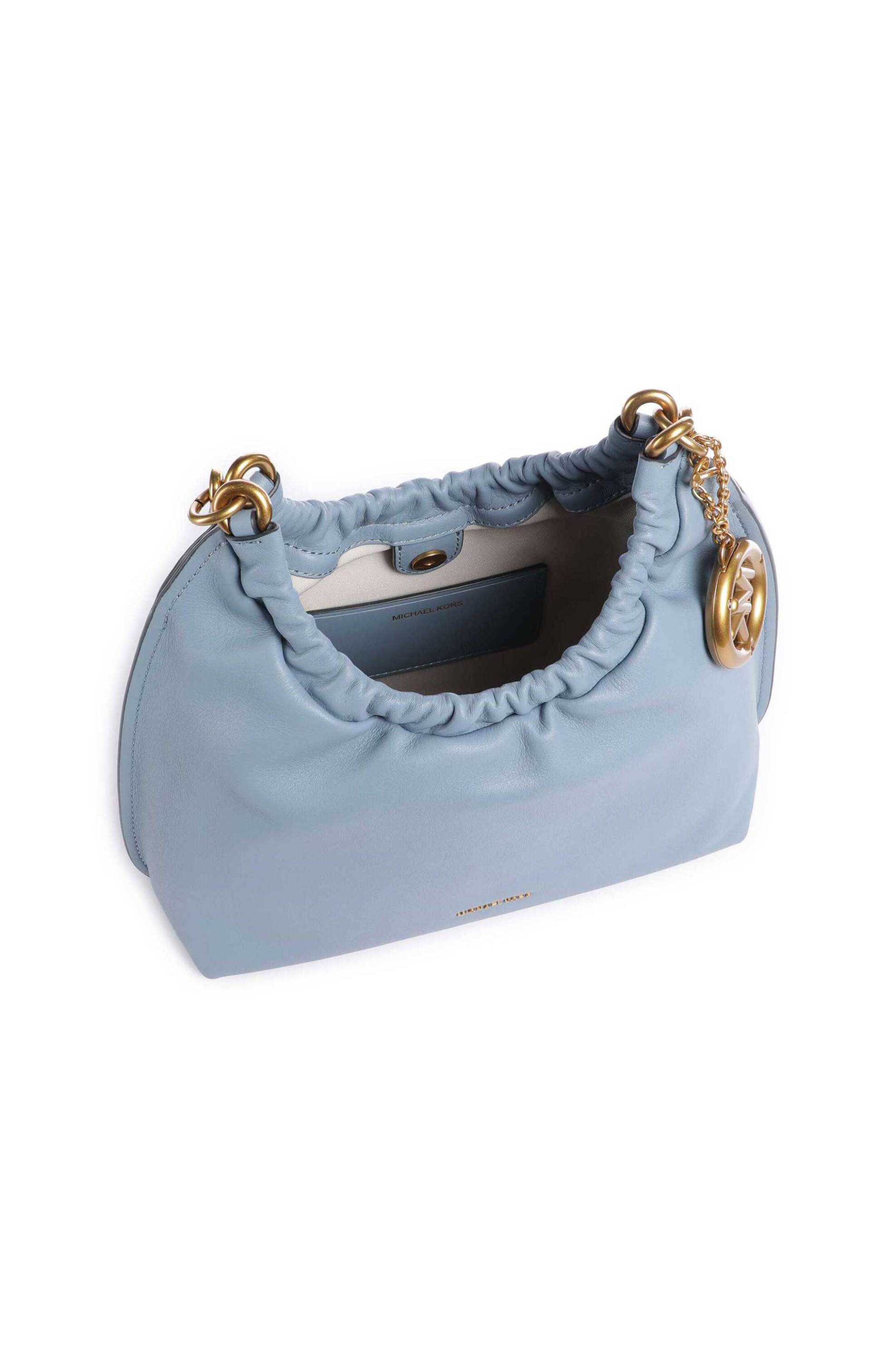 Michael Kors Γυναικεία Δερμάτινη Τσάντα Hobo Indie Small - 32S6A50C6L Μπλε Ανοιχτό