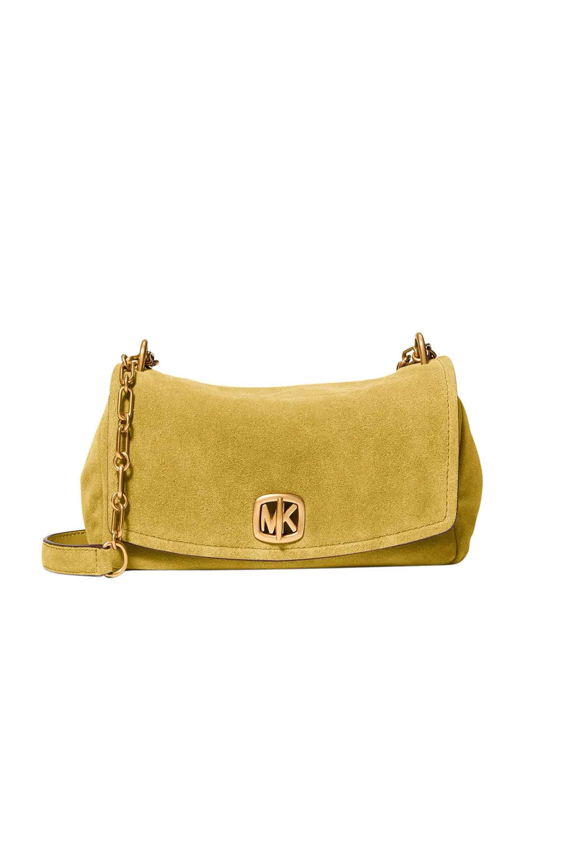 Michael Kors γυναικεία suede τσάντα ώμου με μεταλλικό λογότυπο - 30F6AYTL5S Κίτρινο