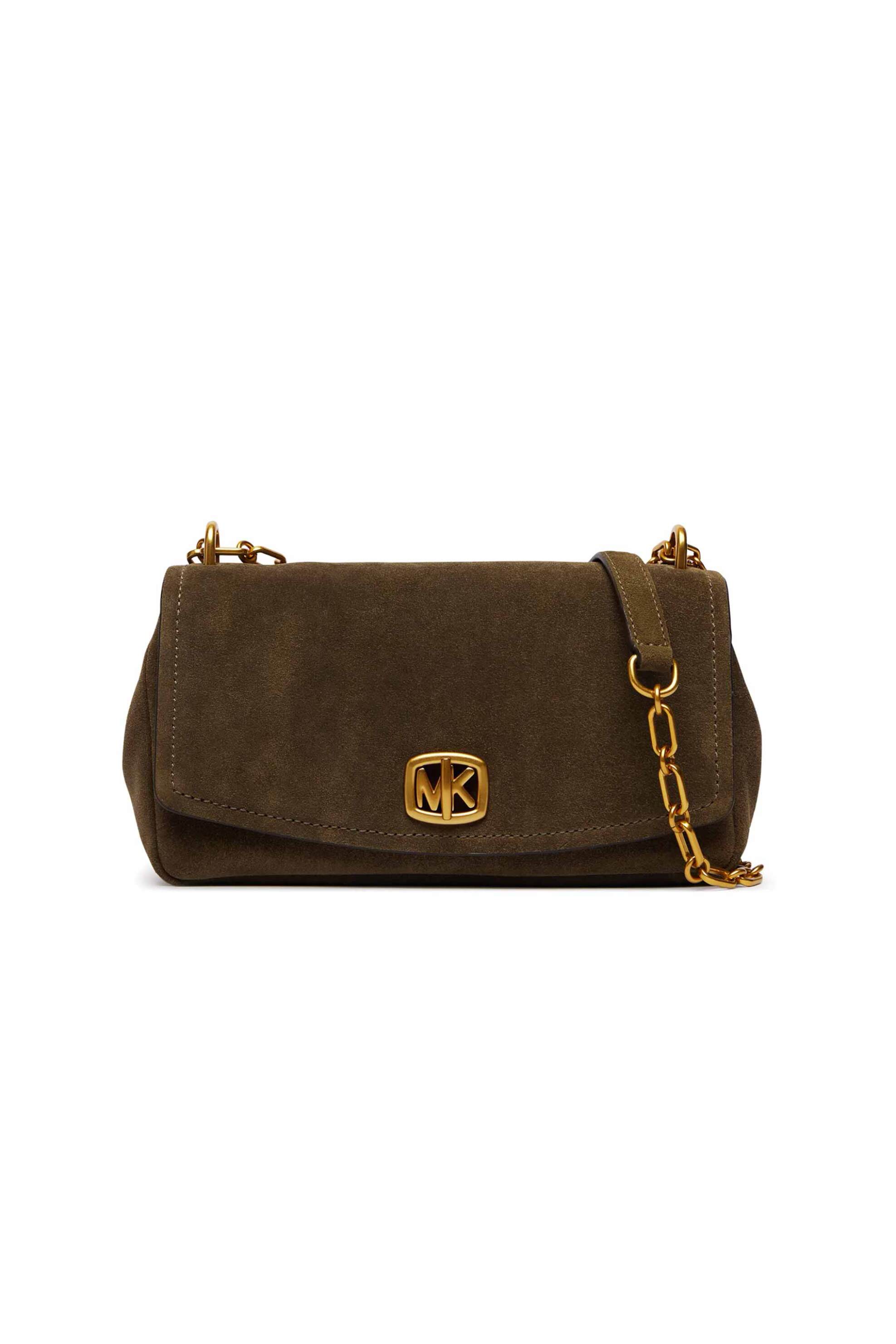 Michael Kors γυναικεία suede τσάντα ώμου με μεταλλικό λογότυπο - 30F6AYTL5S Χακί