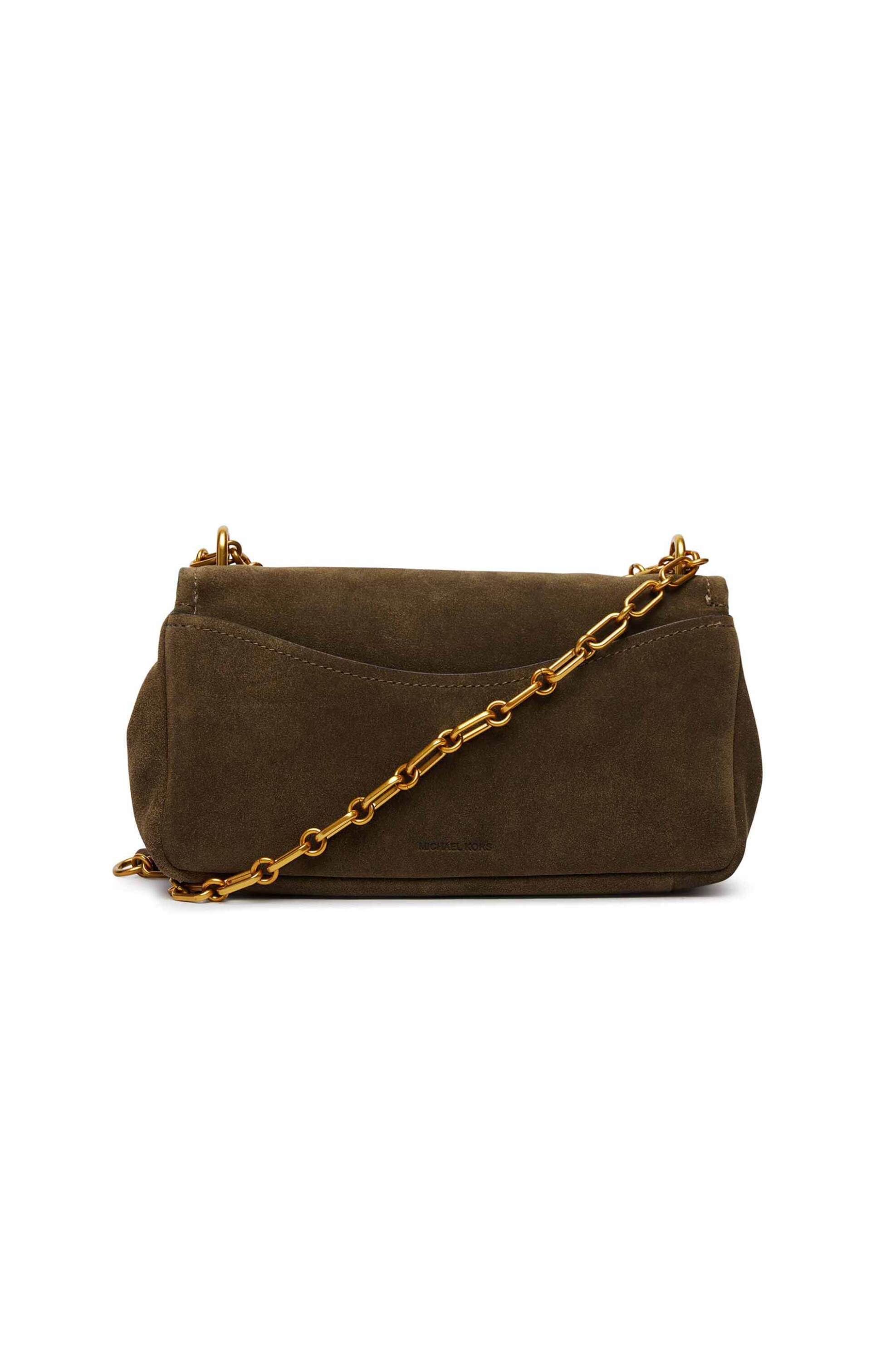 Michael Kors γυναικεία suede τσάντα ώμου με μεταλλικό λογότυπο - 30F6AYTL5S Χακί