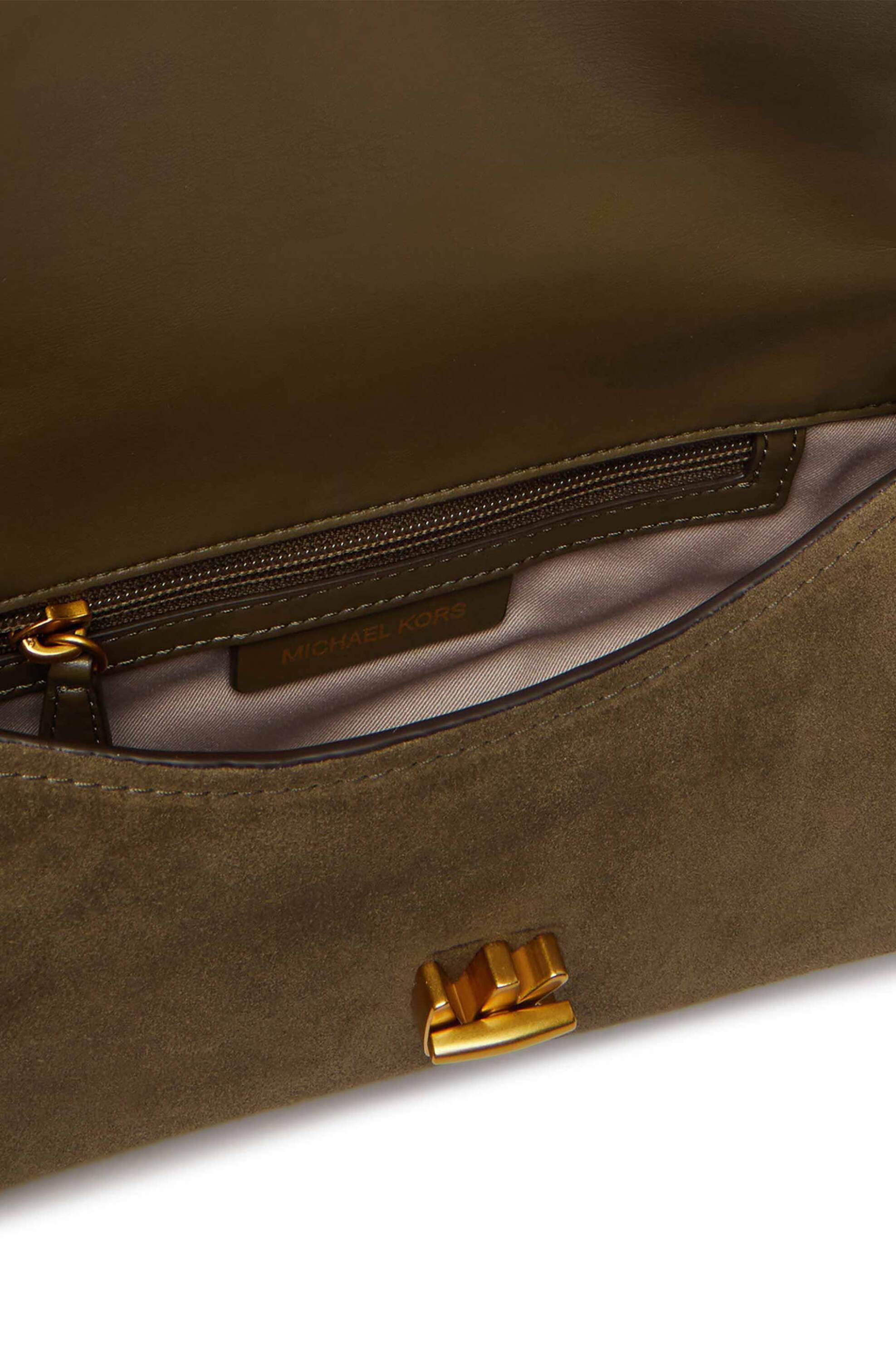 MICHAEL KORS Michael Kors γυναικεία suede τσάντα ώμου με μεταλλικό λογότυπο - 30F6AYTL5S Χακί - 3