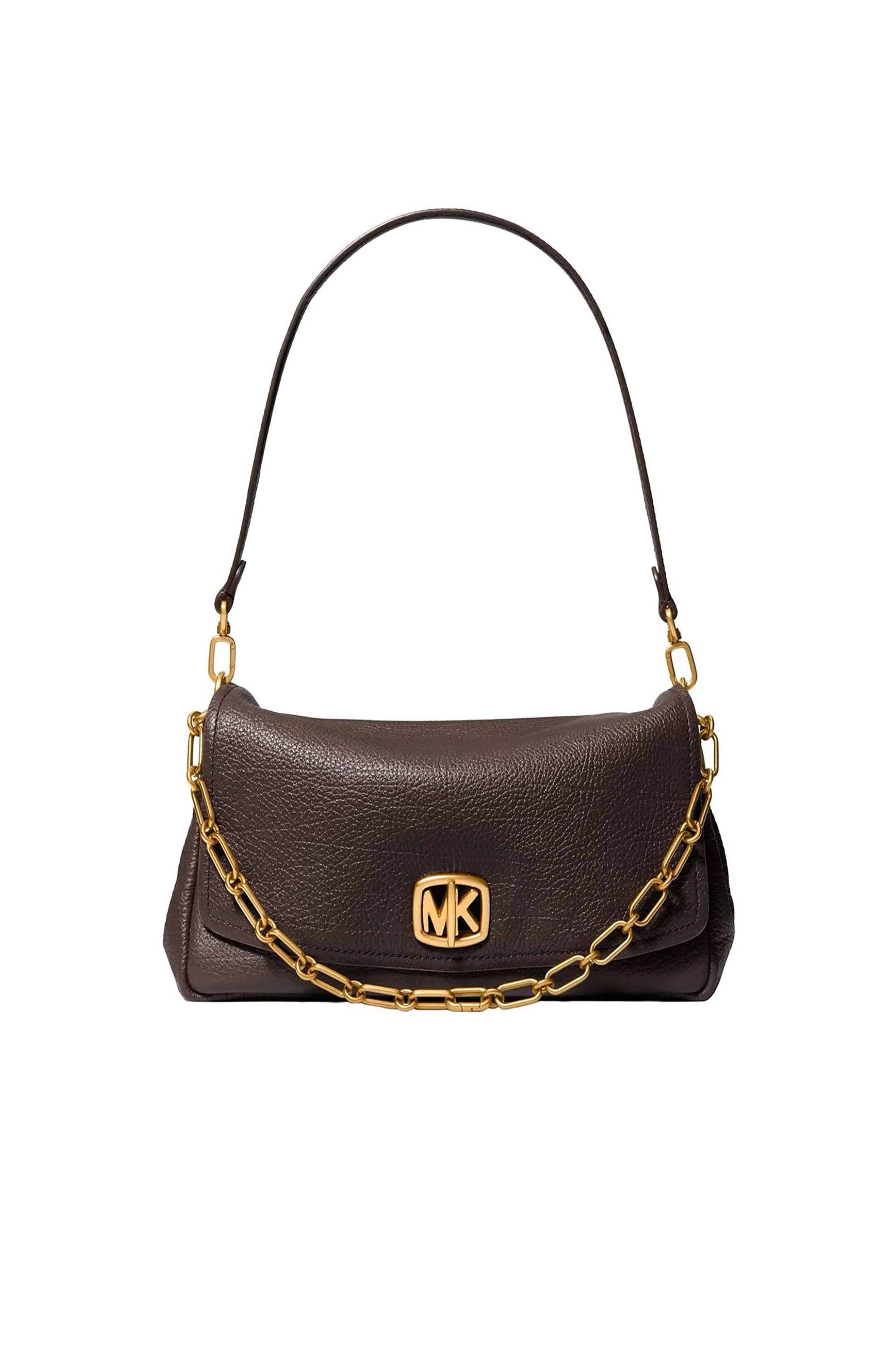 Michael Kors γυναικεία suede τσάντα ώμου με μεταλλικό λογότυπο - 30F6AYTL7E Καφέ Σκούρο