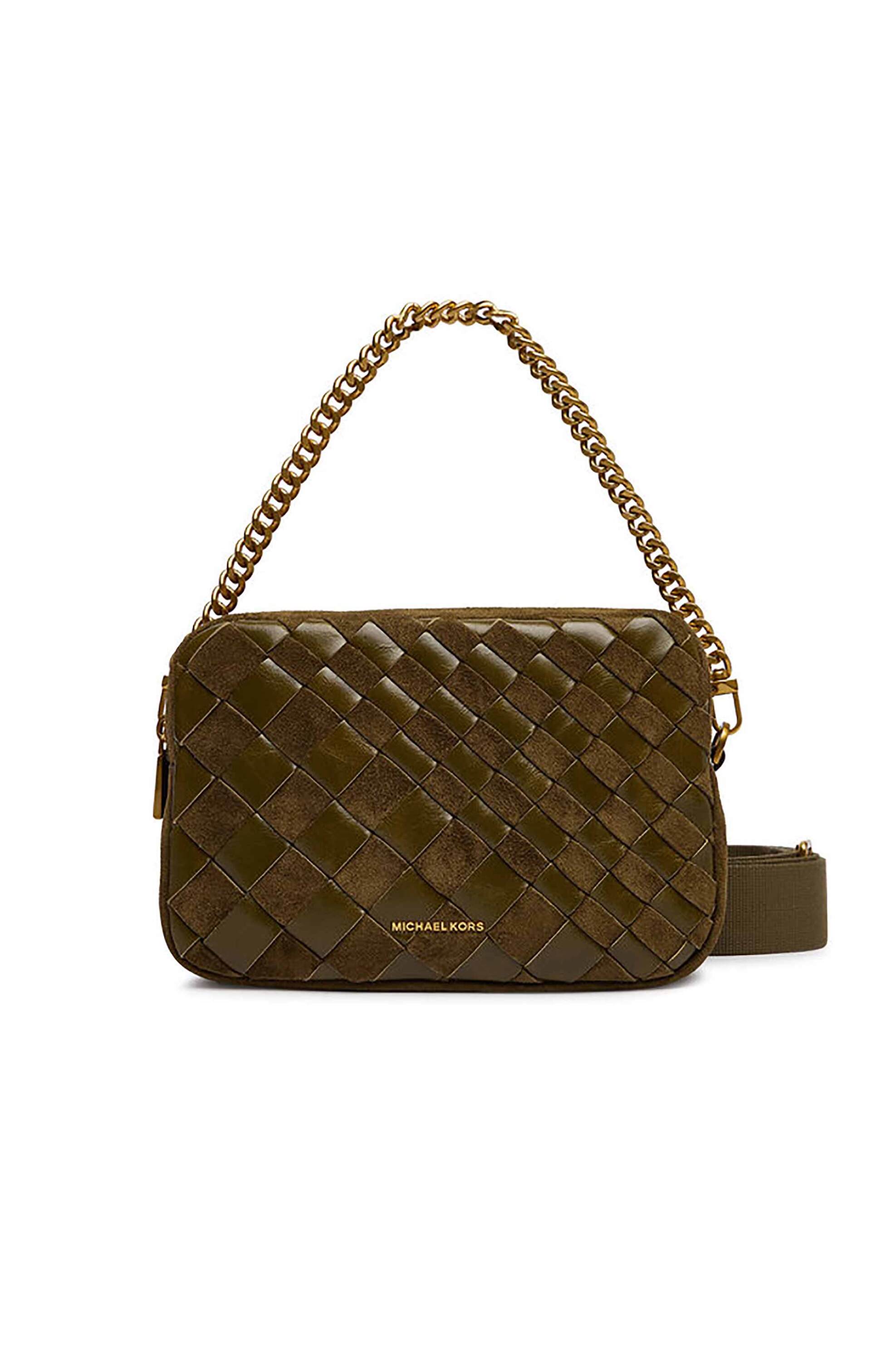 MICHAEL KORS Michael Kors γυναικεία τσάντα crossbody με πλεκτό σχέδιο "Jet Set" - 32F6AYTC6S Χακί