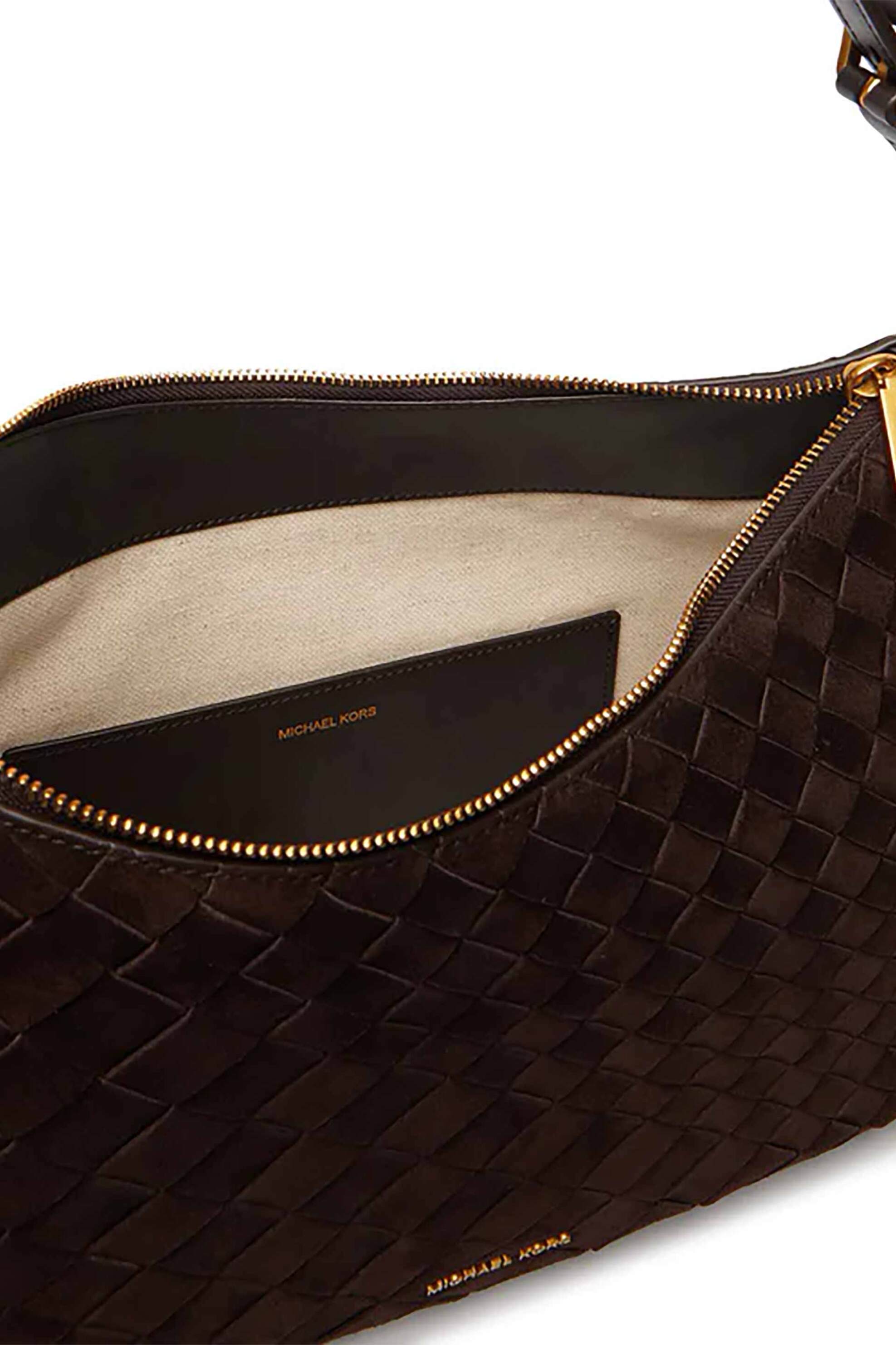 MICHAEL KORS Michael Kors γυναικεία suede τσάντα ώμου με πλεκτό σχέδιο "Nolita" - 30F6AY5L2L Καφέ Σκούρο - 4