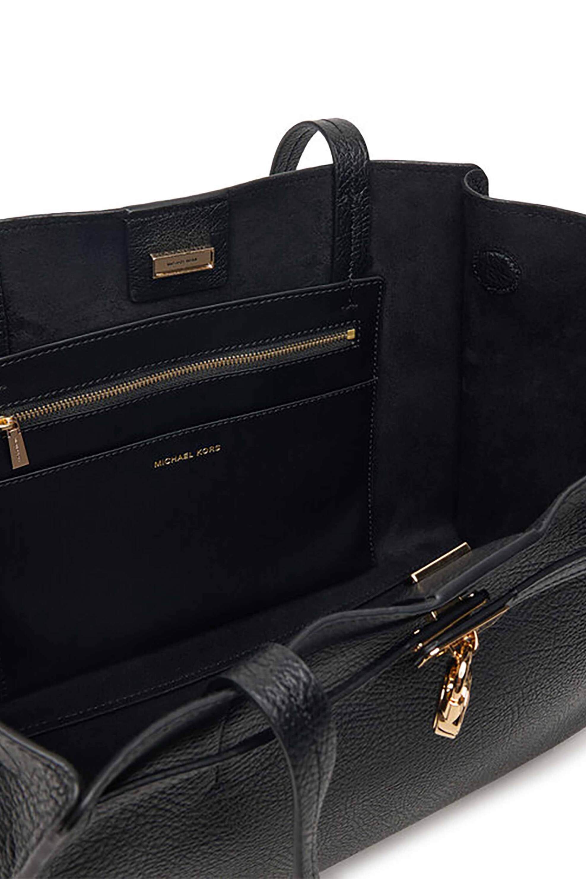 MICHAEL KORS Michael Kors γυναικεία suede τσάντα ώμου tote με μεταλλικό λογότυπο "Hamilton" - 30F6GNXT7L Μαύρο - 3