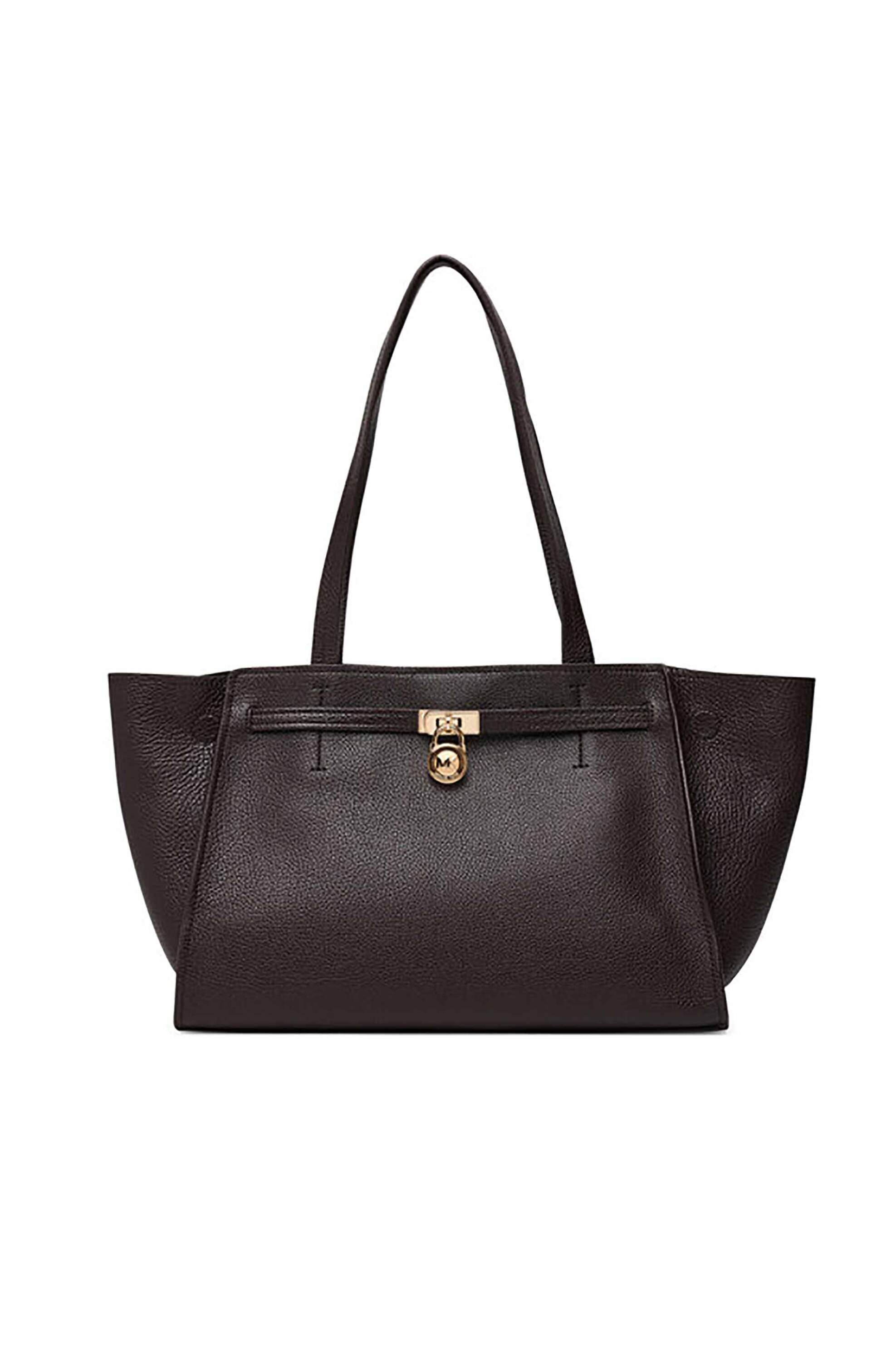 MICHAEL KORS Michael Kors γυναικεία suede τσάντα ώμου tote με μεταλλικό λογότυπο "Hamilton" - 30F6GNXT7L Καφέ Σκούρο