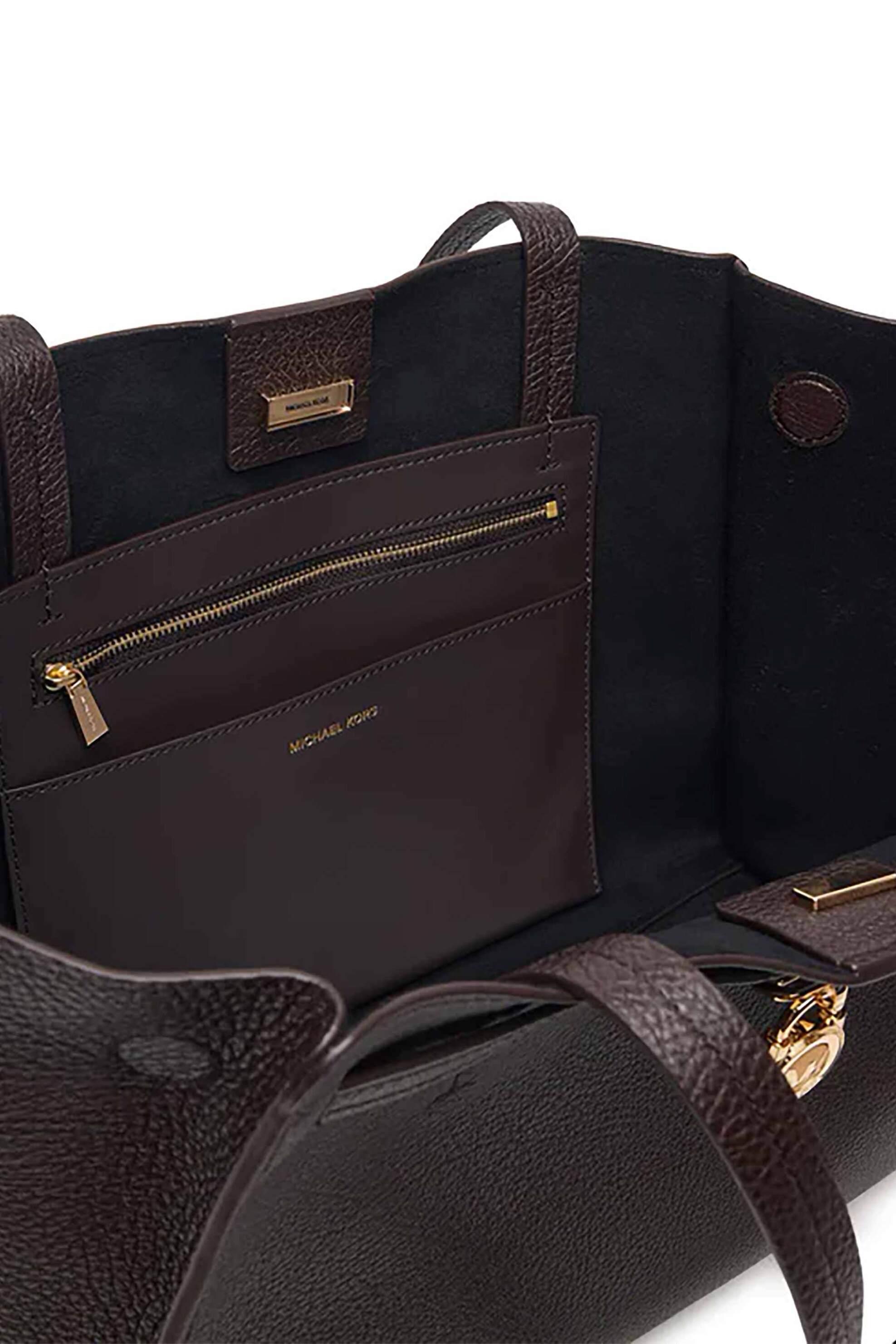 MICHAEL KORS Michael Kors γυναικεία suede τσάντα ώμου tote με μεταλλικό λογότυπο "Hamilton" - 30F6GNXT7L Καφέ Σκούρο - 3