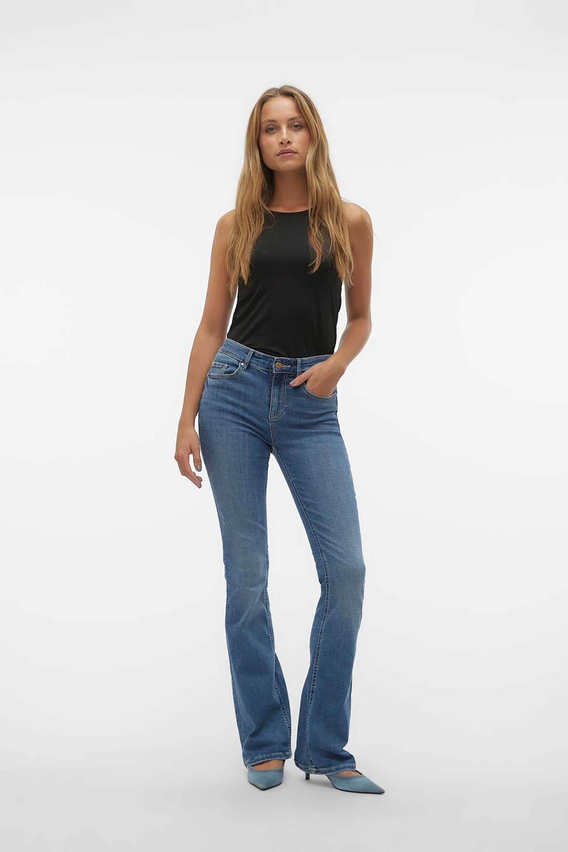 Γυναίκα > ΡΟΥΧΑ > Jeans > Καμπάνα & Bootcut Vero Moda γυναικείο τζην παντελόνι πεντάτσεπο Flared Fit - 10302478 Denim Blue