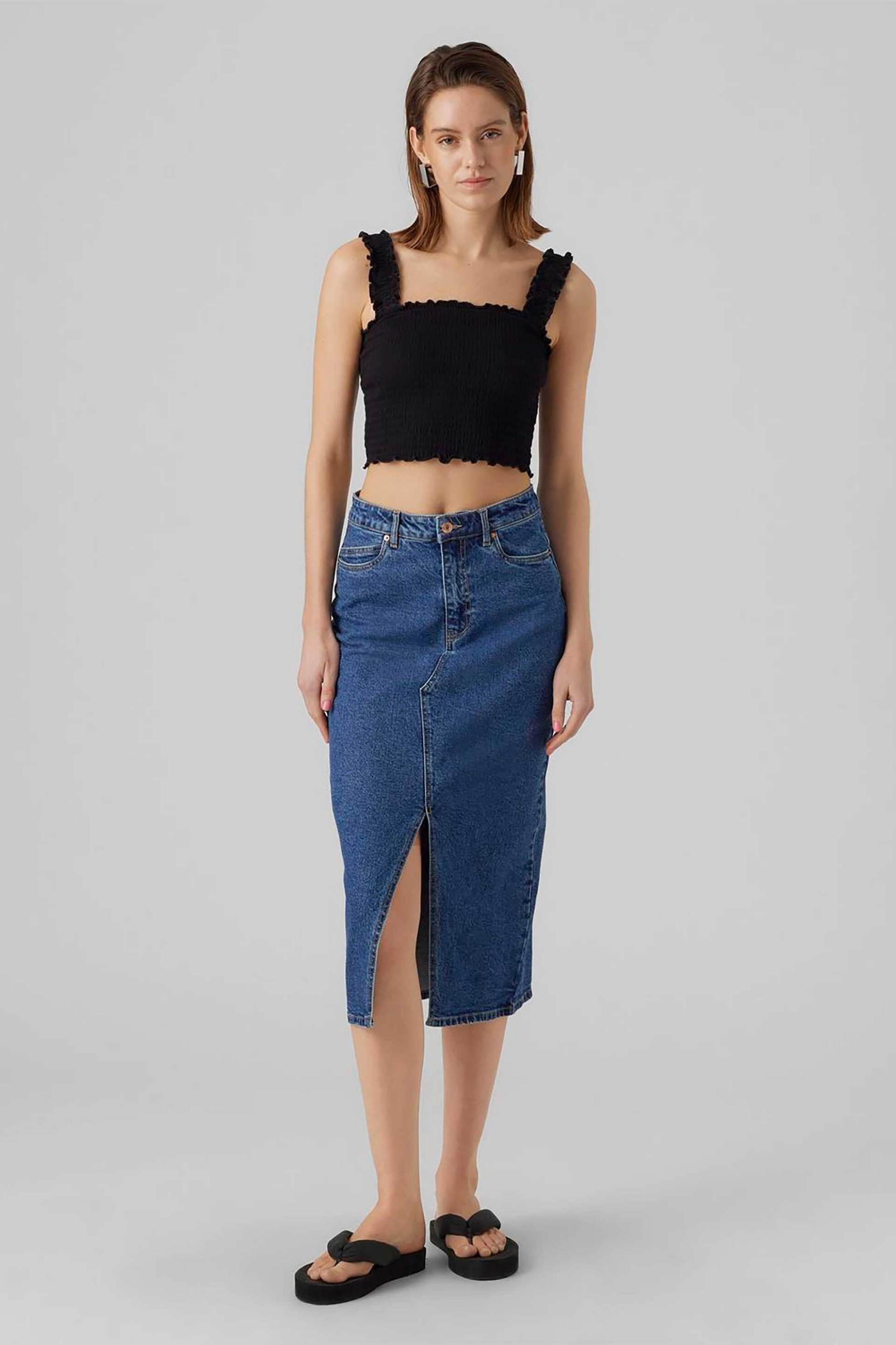 Vero Moda Vero Moda γυναικεία ψηλόμεση midi φούστα denim πεντάτσεπη - 10295731 Denim Blue 2025