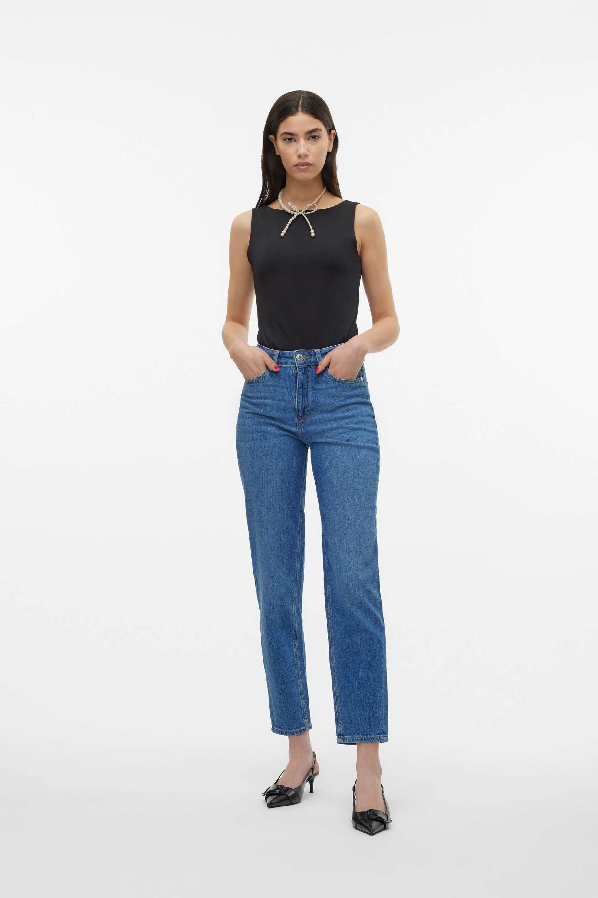 VERO MODA Vero Moda γυναικείο τζιν παντελόνι ψηλόμεσο πεντάτσεπο Mom Fit - 10297655 Denim Blue