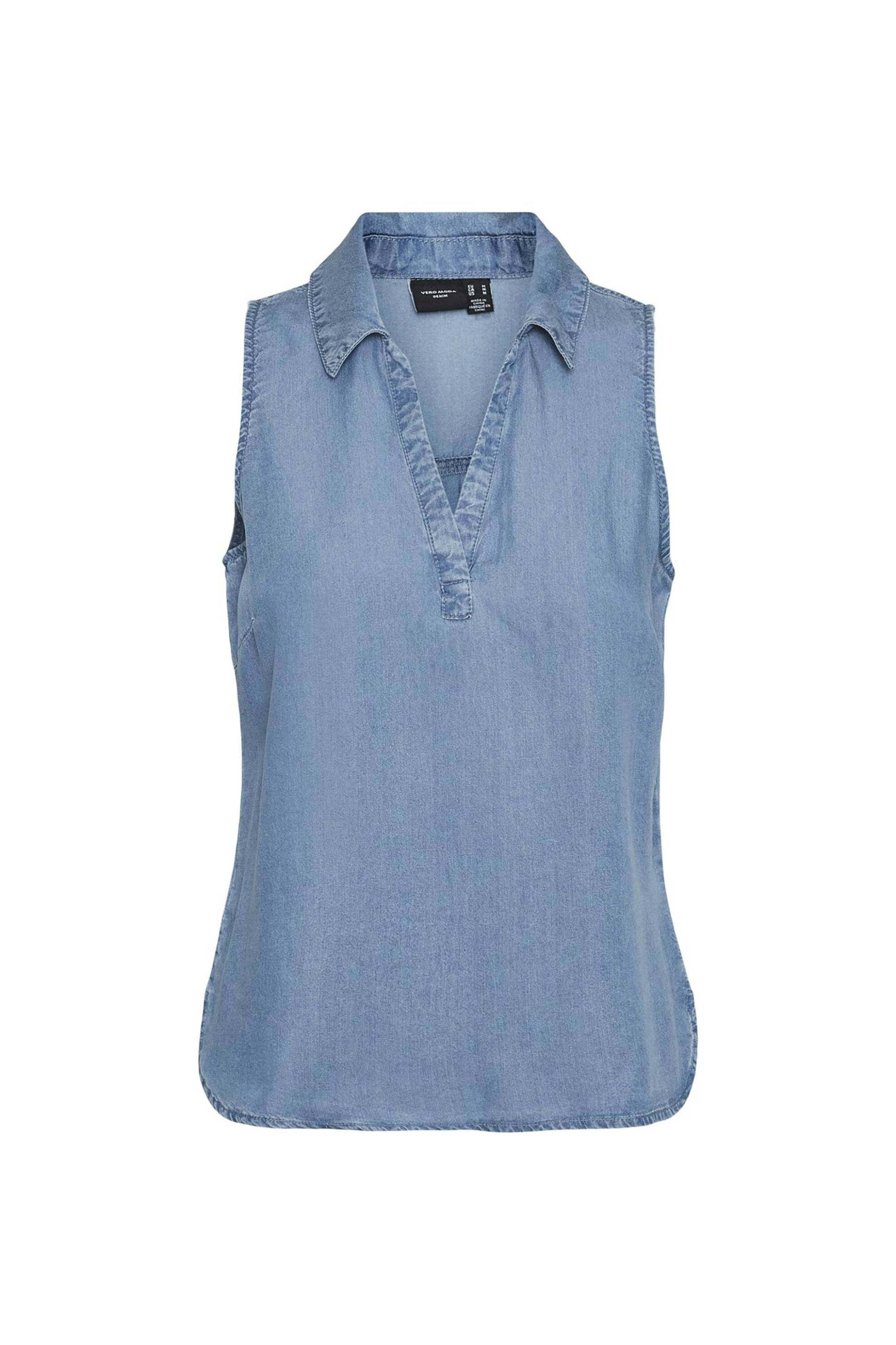 Vero Moda Γυναικεία Μπλούζα Αμάνικη Denim με V Λαιμόκοψη Regular Fit - 10283751 Blue