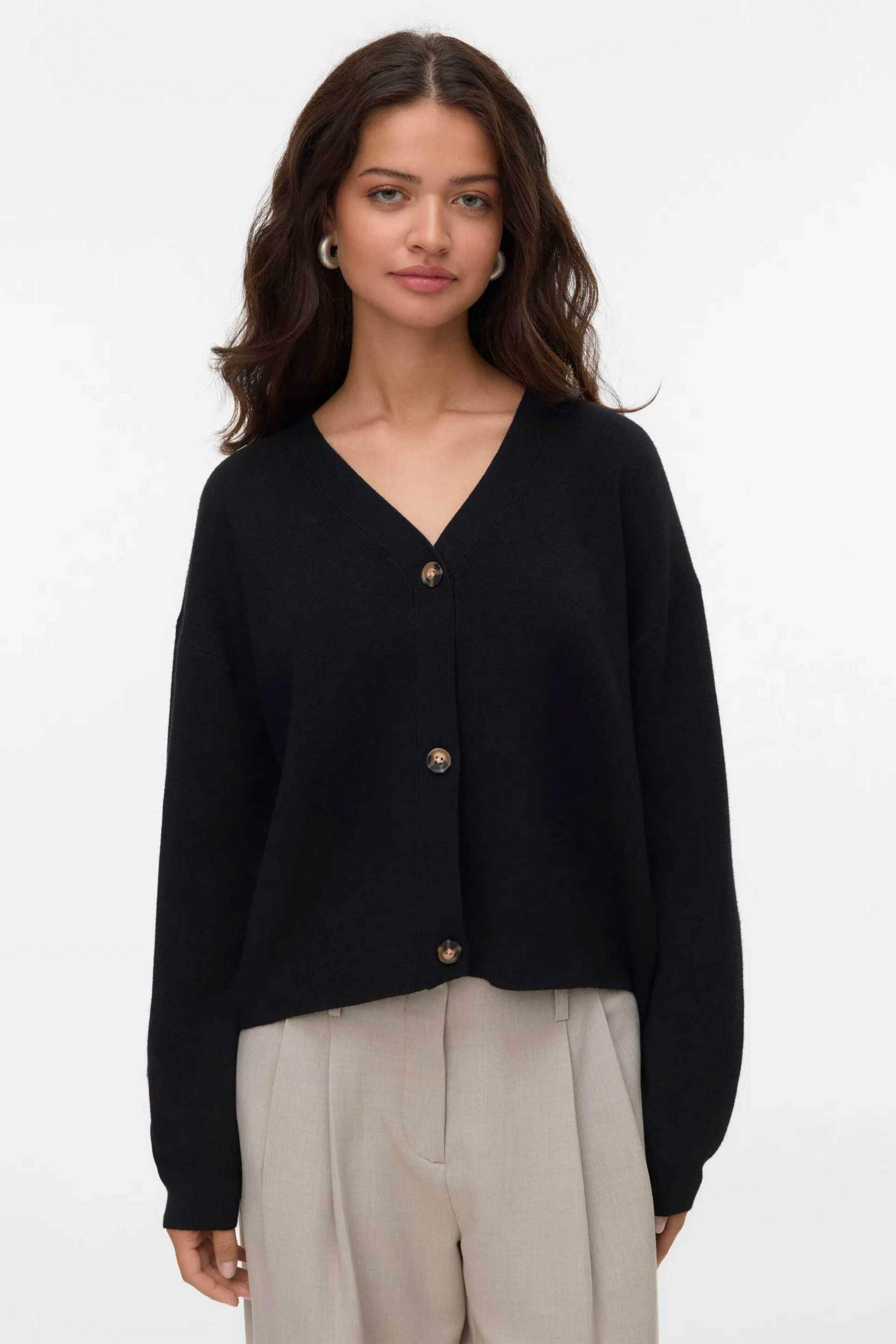 VERO MODA Vero Moda γυναικεία πλεκτή ζακέτα μονόχρωμη - 10331794 Μαύρο