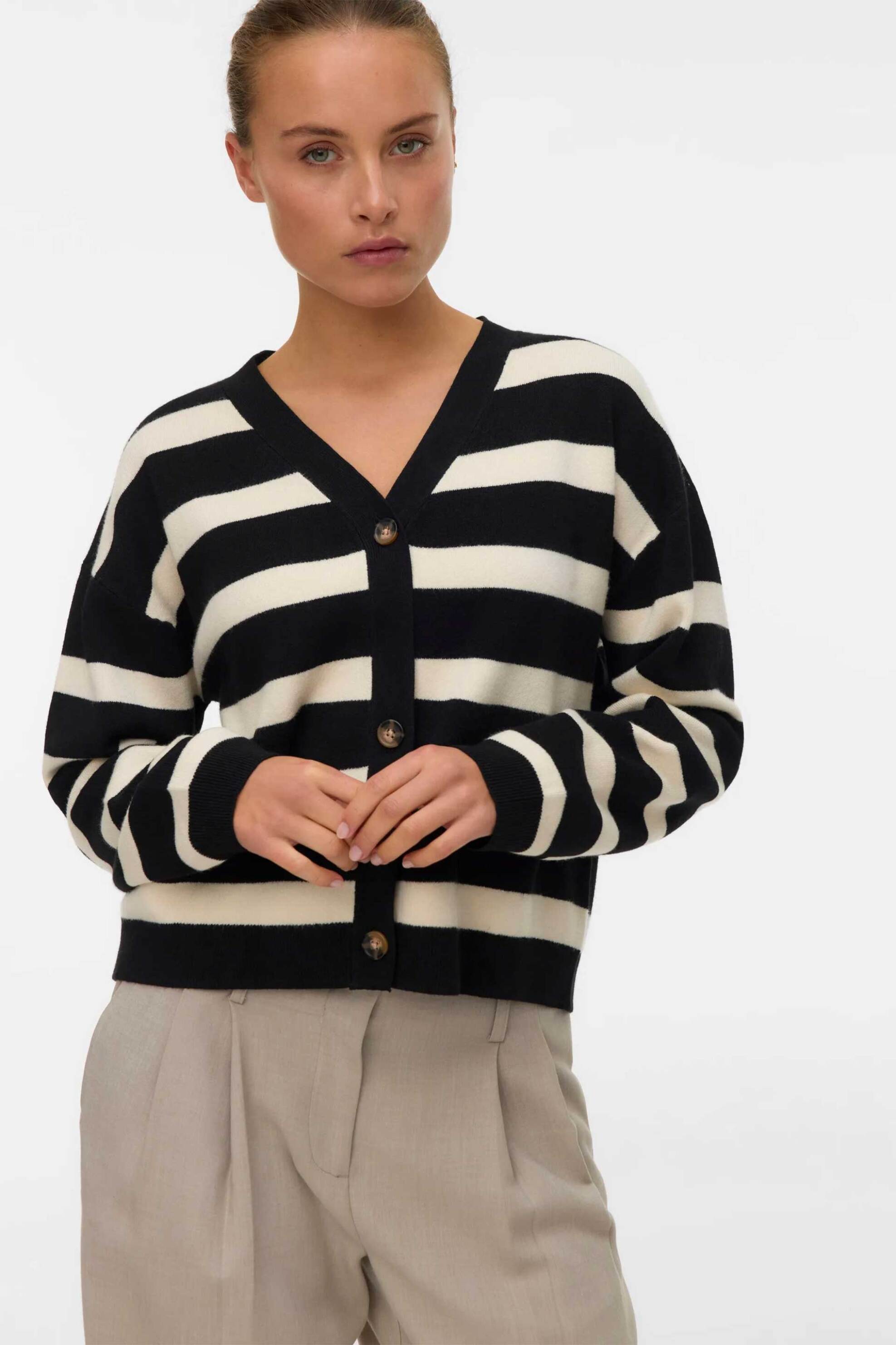 VERO MODA Vero Moda γυναικεία πλεκτή ζακέτα μονόχρωμη - 10331794 Ασπρόμαυρο