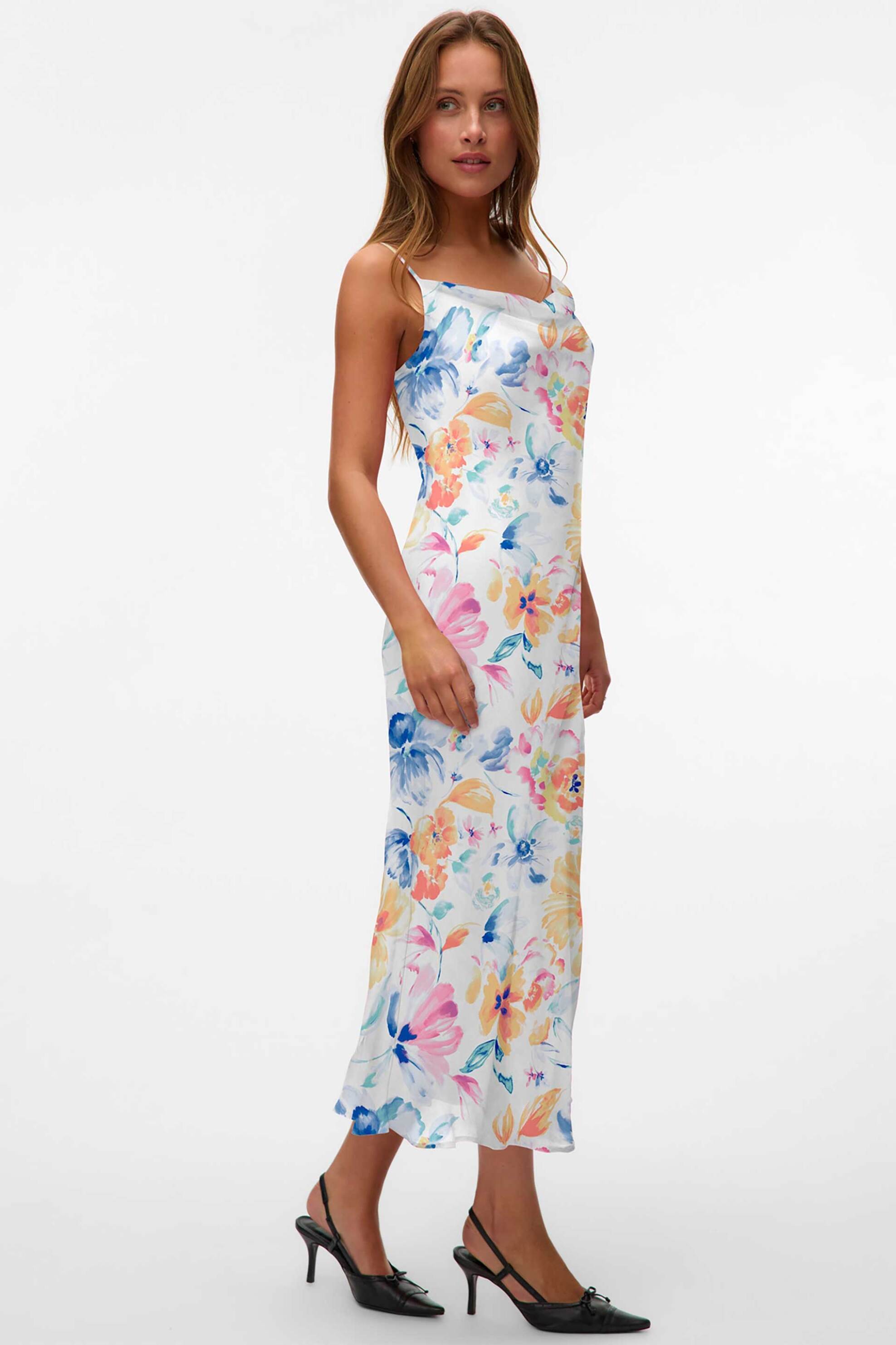 Vero Moda γυναικείο midi φόρεμα αμάνικο με floral print Regular Fit - 10328763 Πολύχρωμο