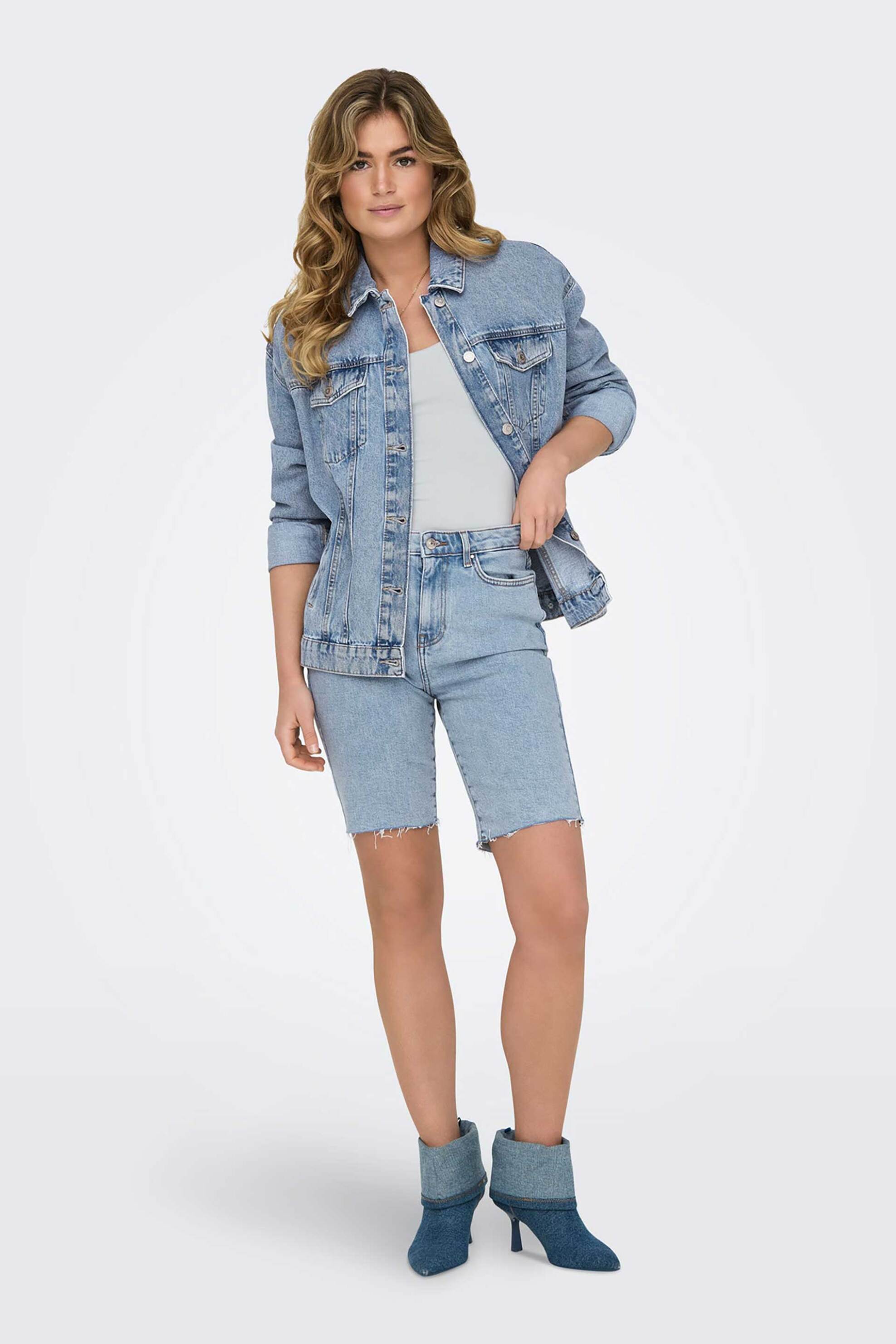 Only γυναικείο denim σορτς ψηλόμεσο πεντάτσεπο Straight Cut - 15311259 Denim Blue Ανοιχτό