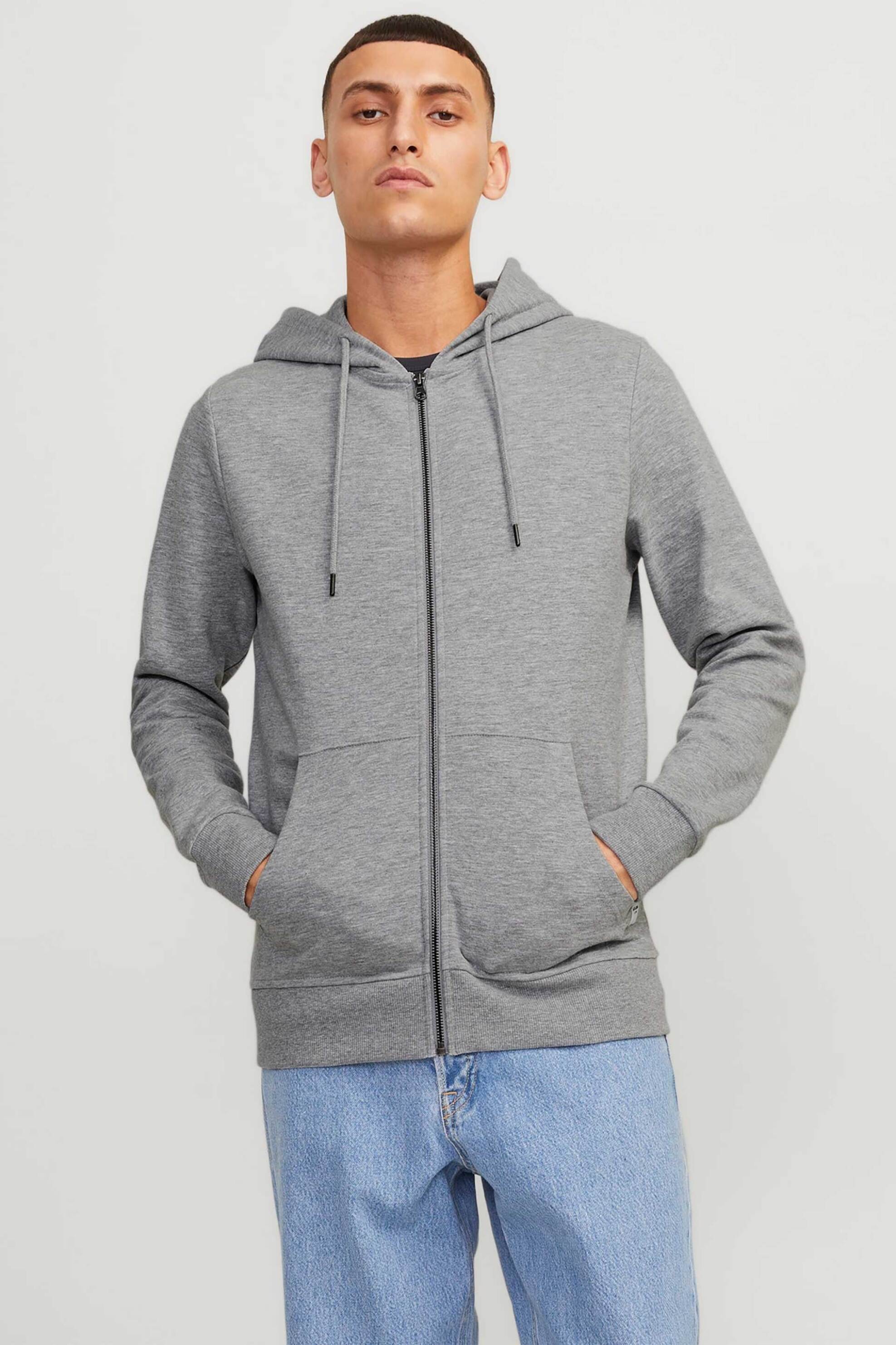 JACK & JONES ανδρική ζακέτα φούτερ με κουκούλα - 12181901 Γκρι