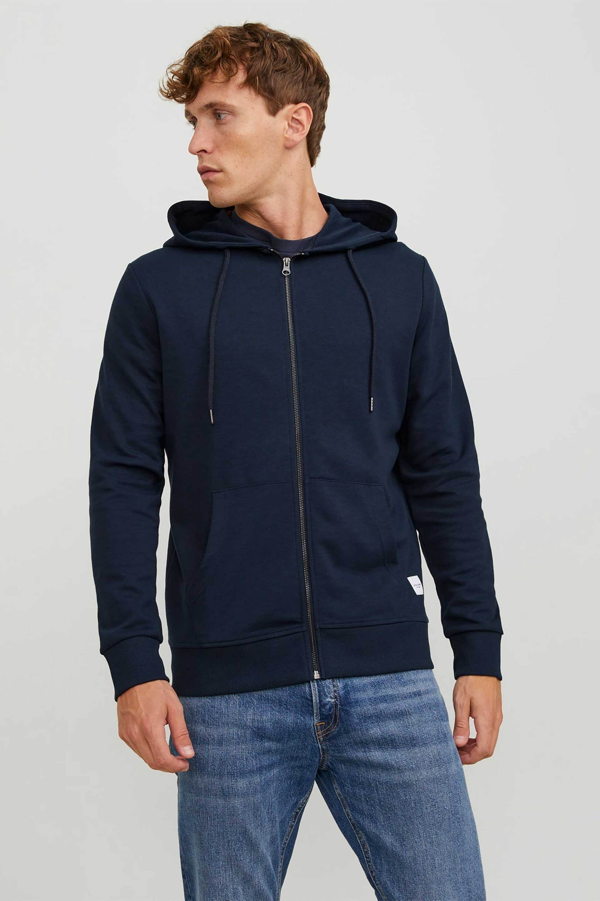 JACK & JONES ανδρική ζακέτα φούτερ με κουκούλα Regular Fit - 12181901 Μπλε Navy