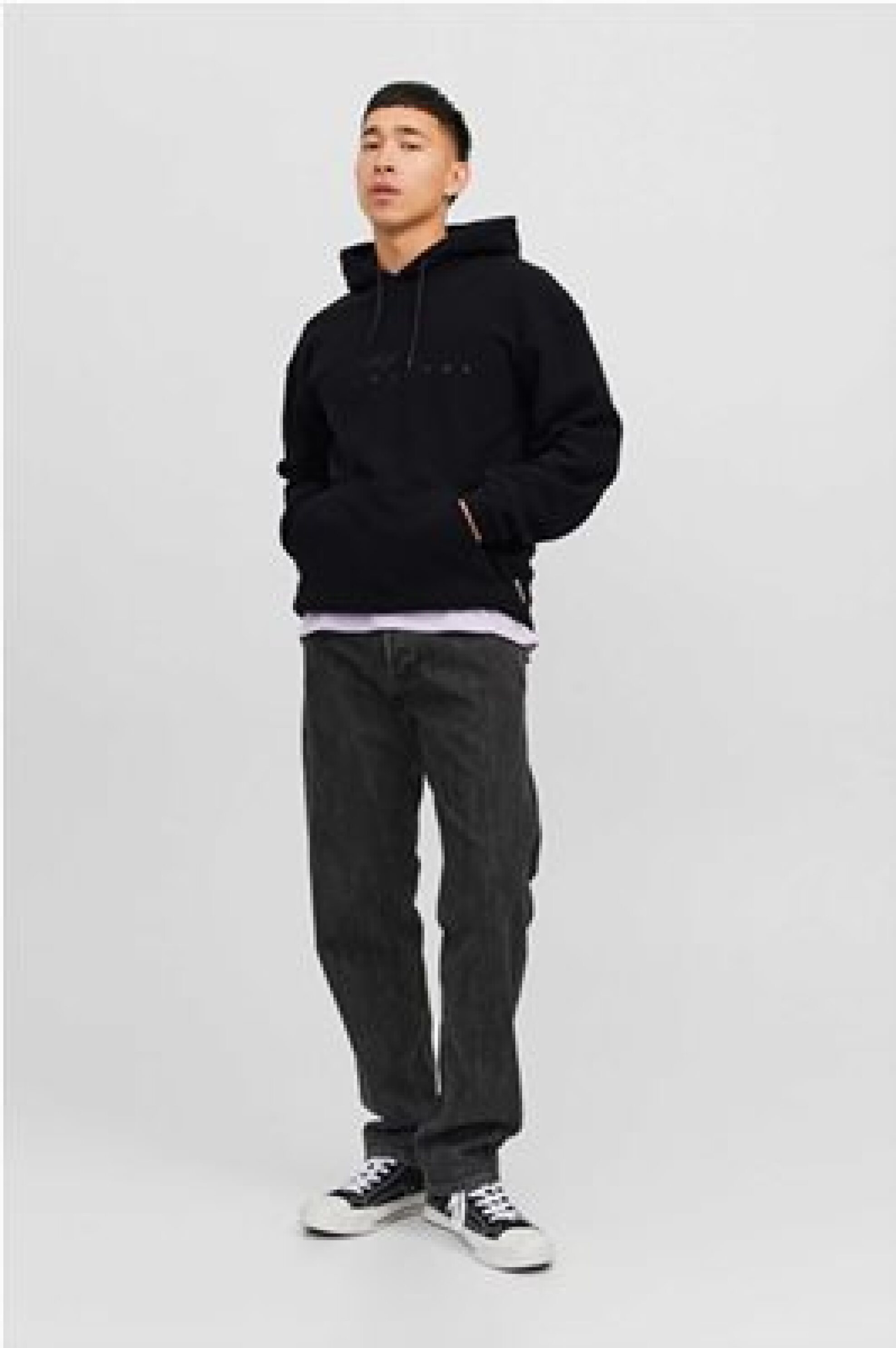 JACK & JONES ανδρική μονόχρωμη μπλούζα φούτερ fleece με κουκούλα Relaxed Fit - 12242470 Μαύρο φωτογραφία