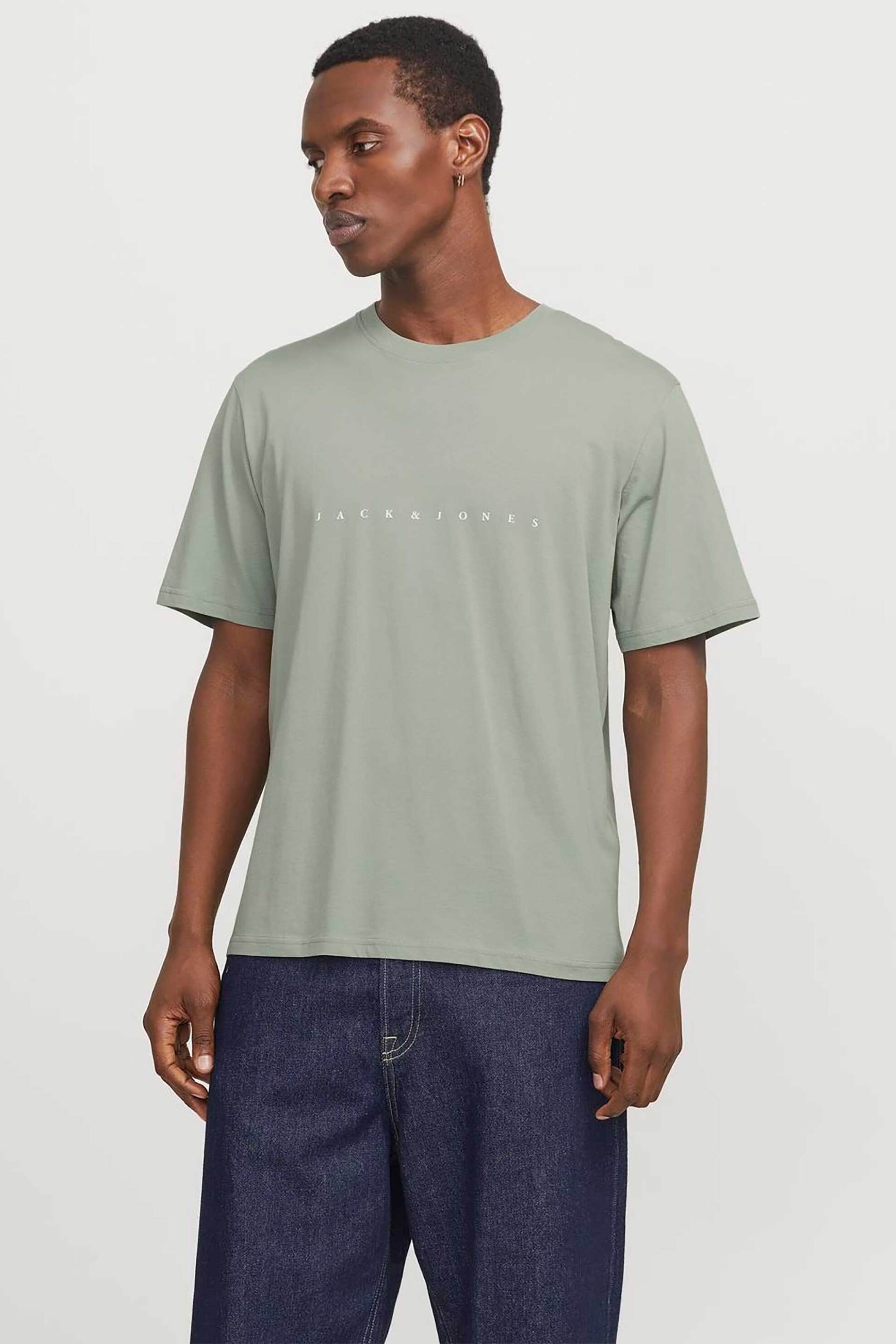 JACK & JONES ανδρικό T-shirt μονόχρωμο με logo print Relaxed Fit - 12234746 Βεραμάν