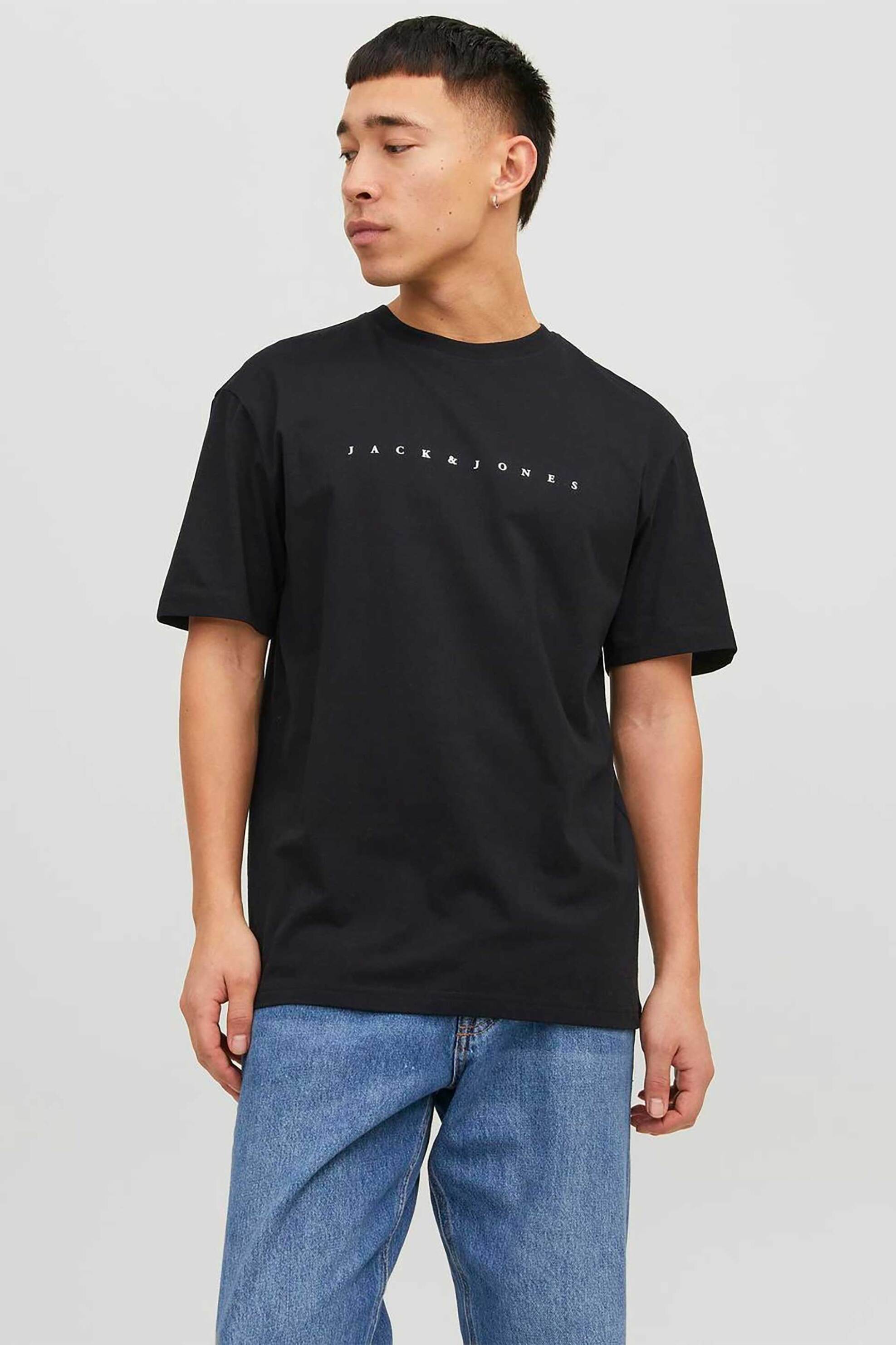 JACK & JONES ανδρικό T-shirt μονόχρωμο με logo print Relaxed Fit - 12234746 Μαύρο