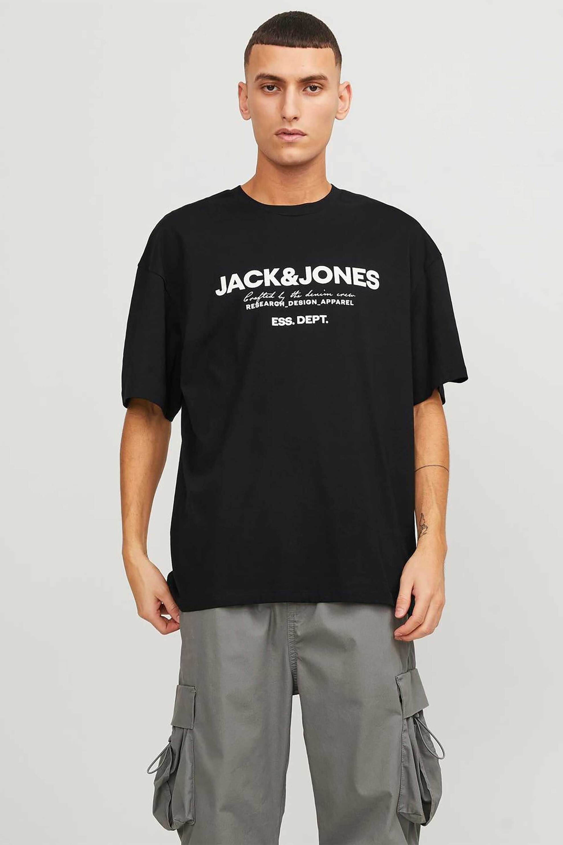 Ανδρική Μόδα > Ανδρικά Ρούχα > Ανδρικές Μπλούζες > Ανδρικά T-Shirts JACK & JONES ανδρικό T-shirt με logo print και lettering Relaxed Fit - 12247782 Μαύρο