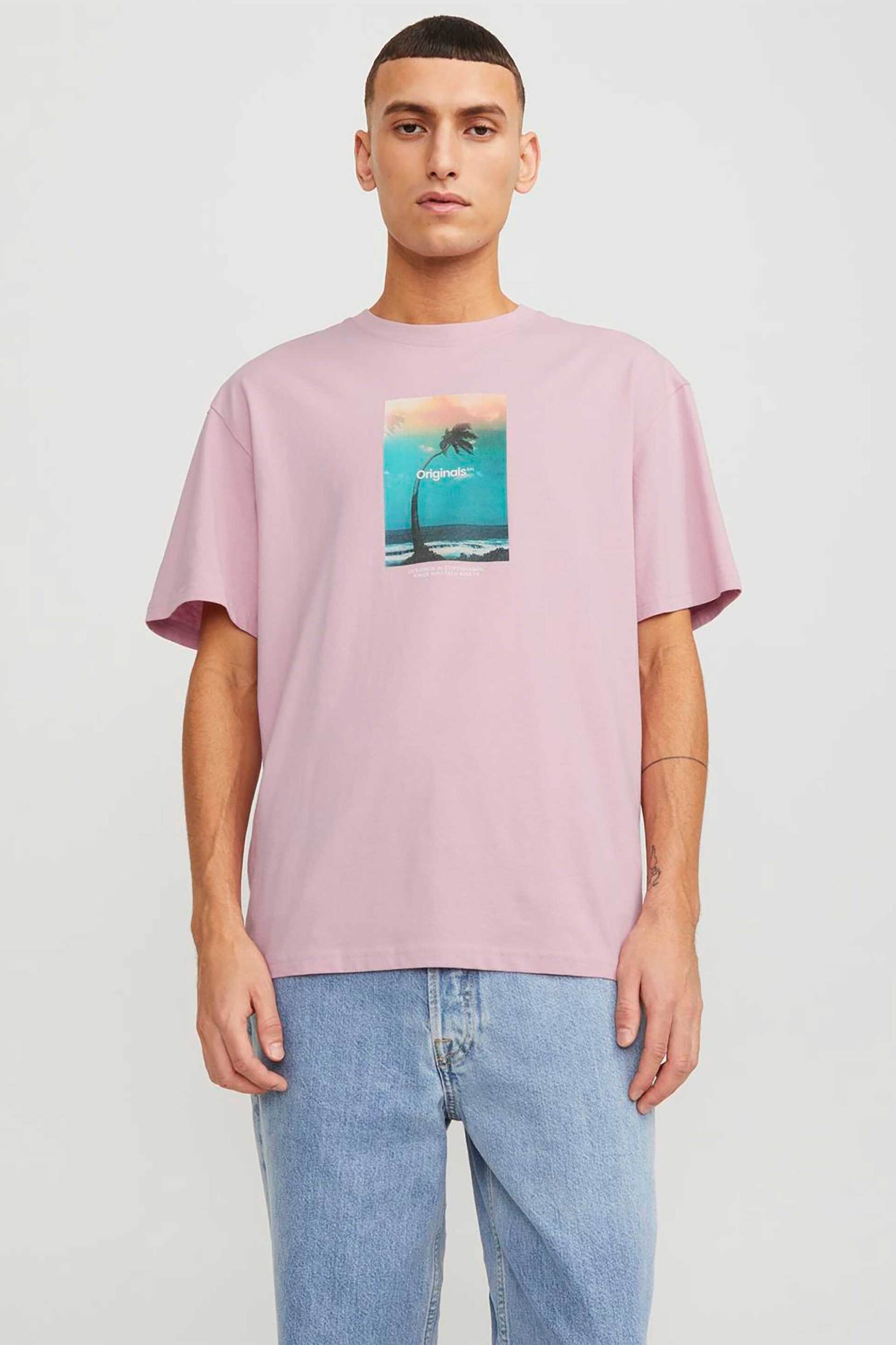 Ανδρική Μόδα > Ανδρικά Ρούχα > Ανδρικές Μπλούζες > Ανδρικά T-Shirts JACK & JONES ανδρικό T-shirt με graphic print Relaxed Fit - 12250421 Ροζ