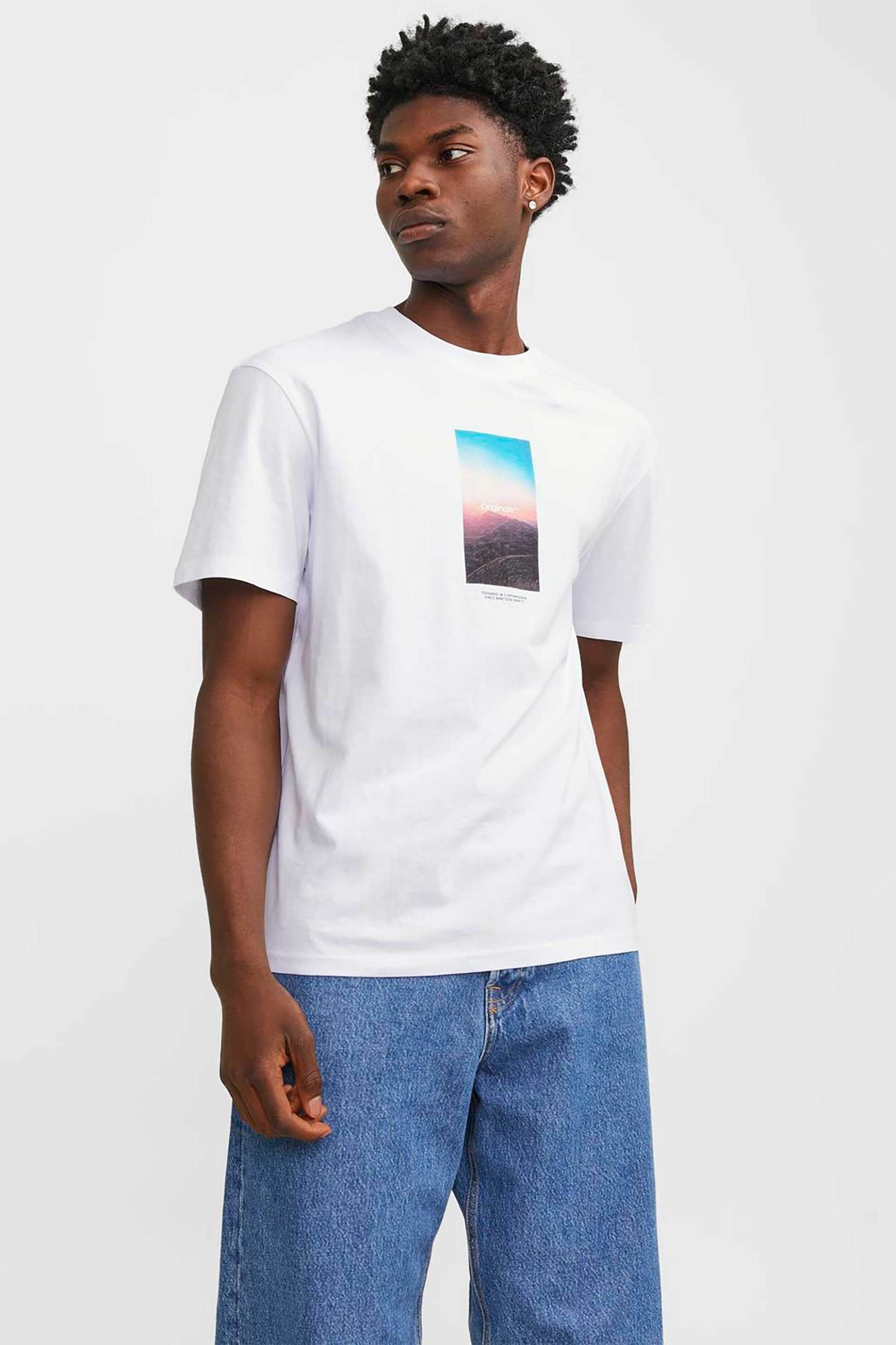 JACK & JONES ανδρικό T-shirt με graphic print Relaxed Fit - 12250421 Λευκό