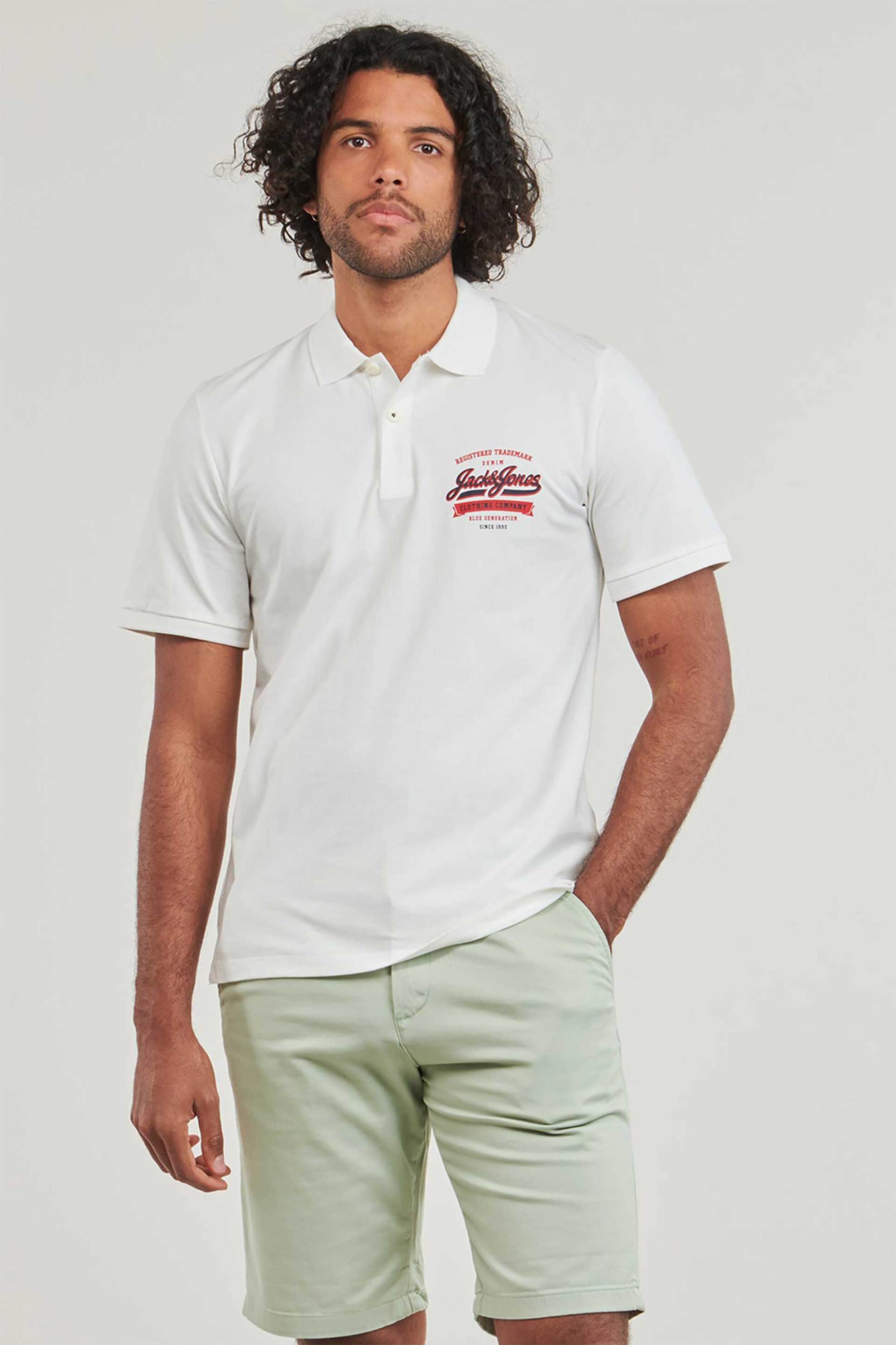 JACK & JONES ανδρική κοντομάνικη πόλο μπλούζα με λογότυπο - 12246692 Λευκό