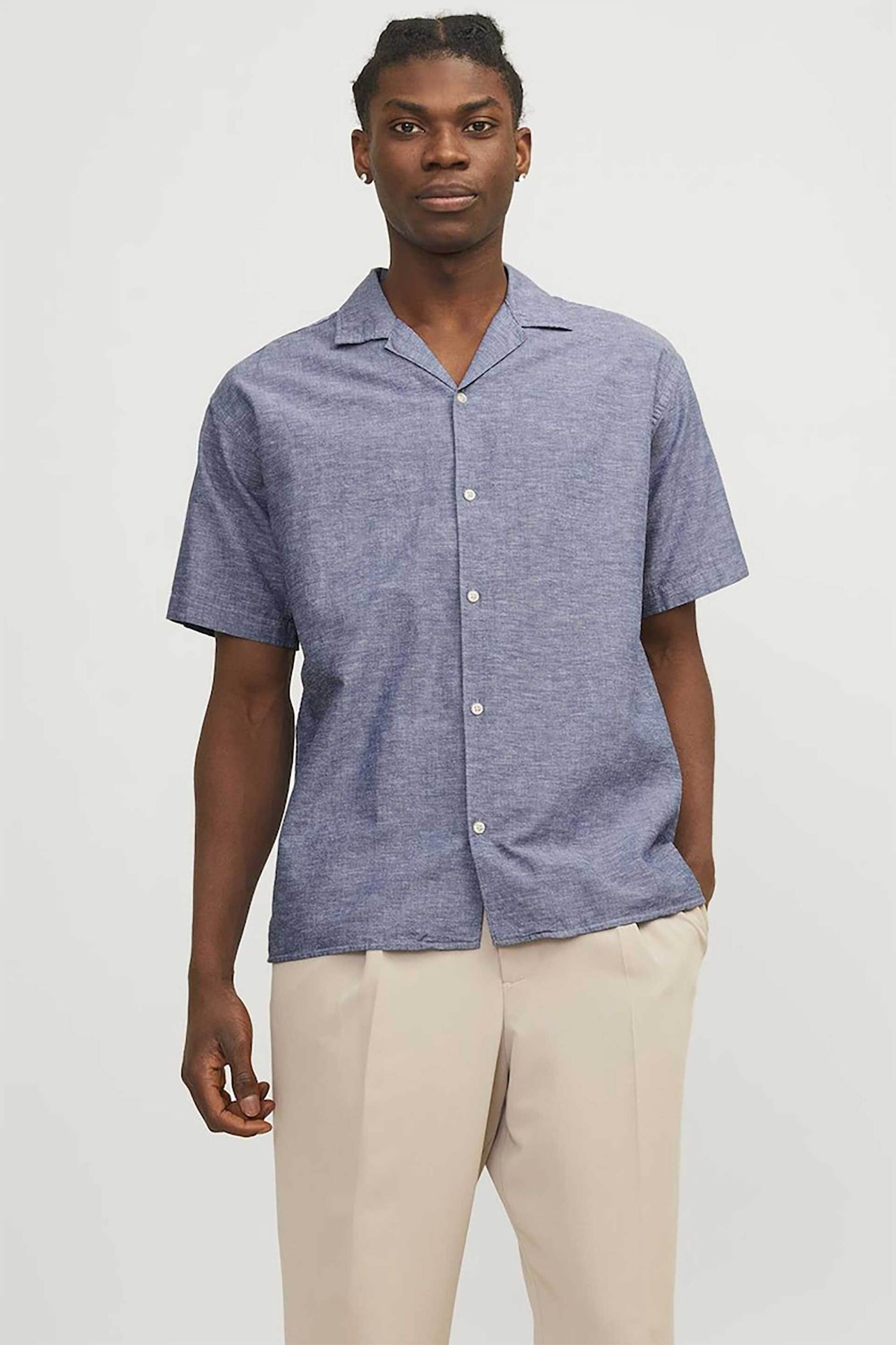 JACK & JONES ανδρικό κοντομάνικο πουκάμισο Classic Fit - 12248594 Μπλε Ανοιχτό