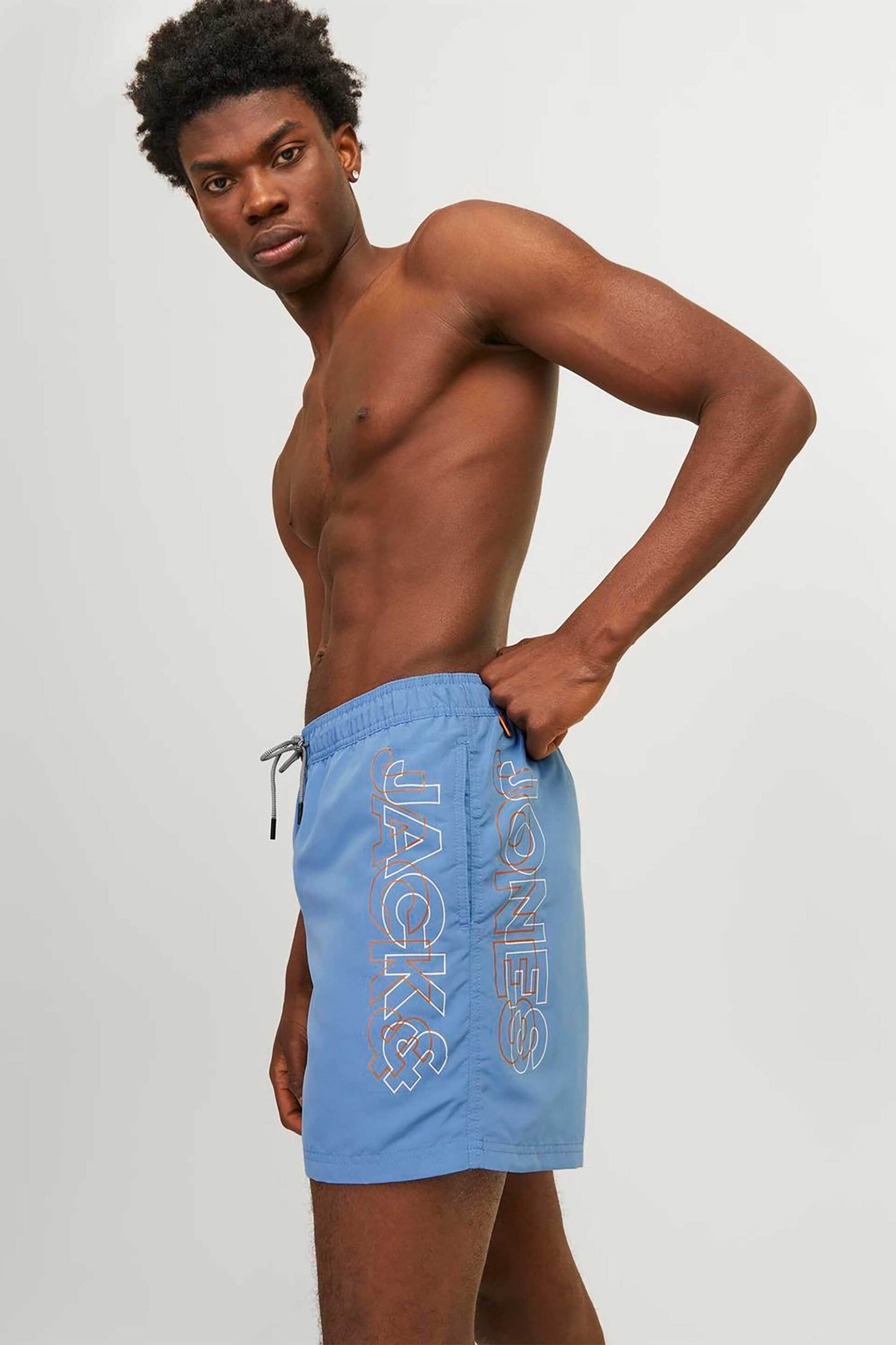 JACK & JONES ανδρικό μαγιό σορτς με logo print στο πλάι - 12253118 Μπλε Ανοιχτό