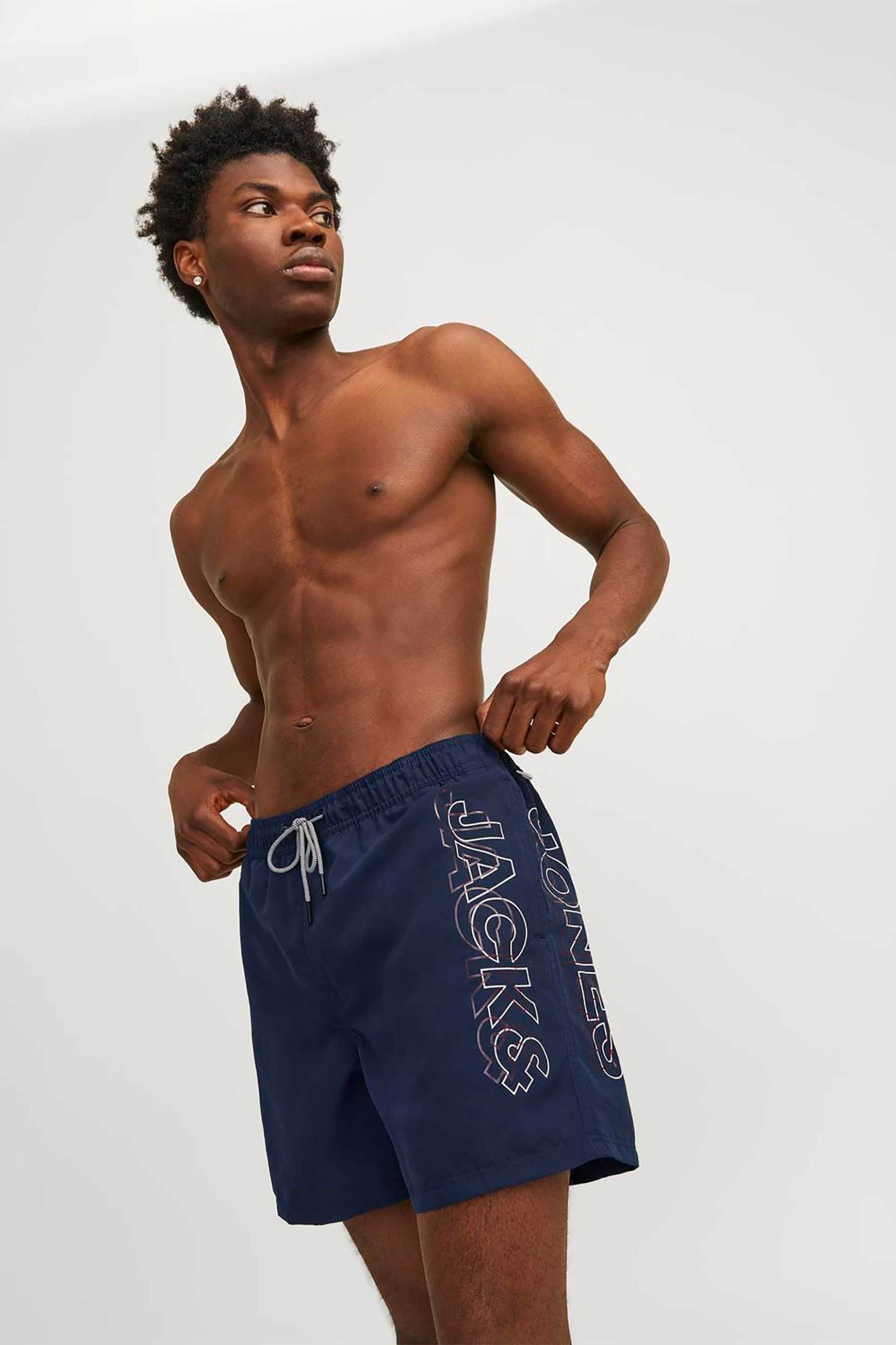 JACK & JONES ανδρικό μαγιό σορτς με logo print στο πλάι - 12253118 Μπλε Σκούρο