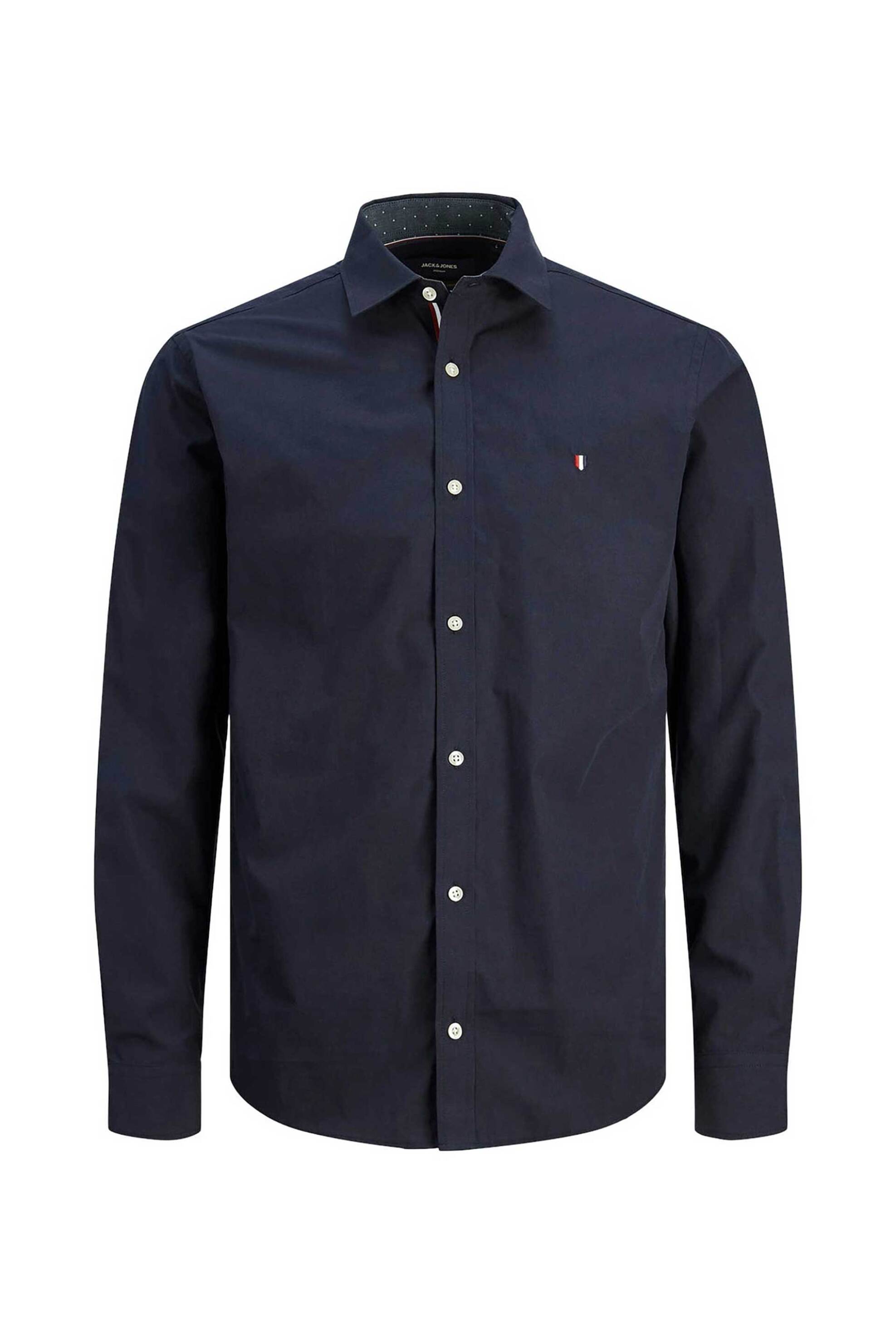 JACK & JONES JACK & JONES ανδρικό πουκάμισο μονόχρωμο με κεντημένο λογότυπο - 12226773 Μπλε Σκούρο