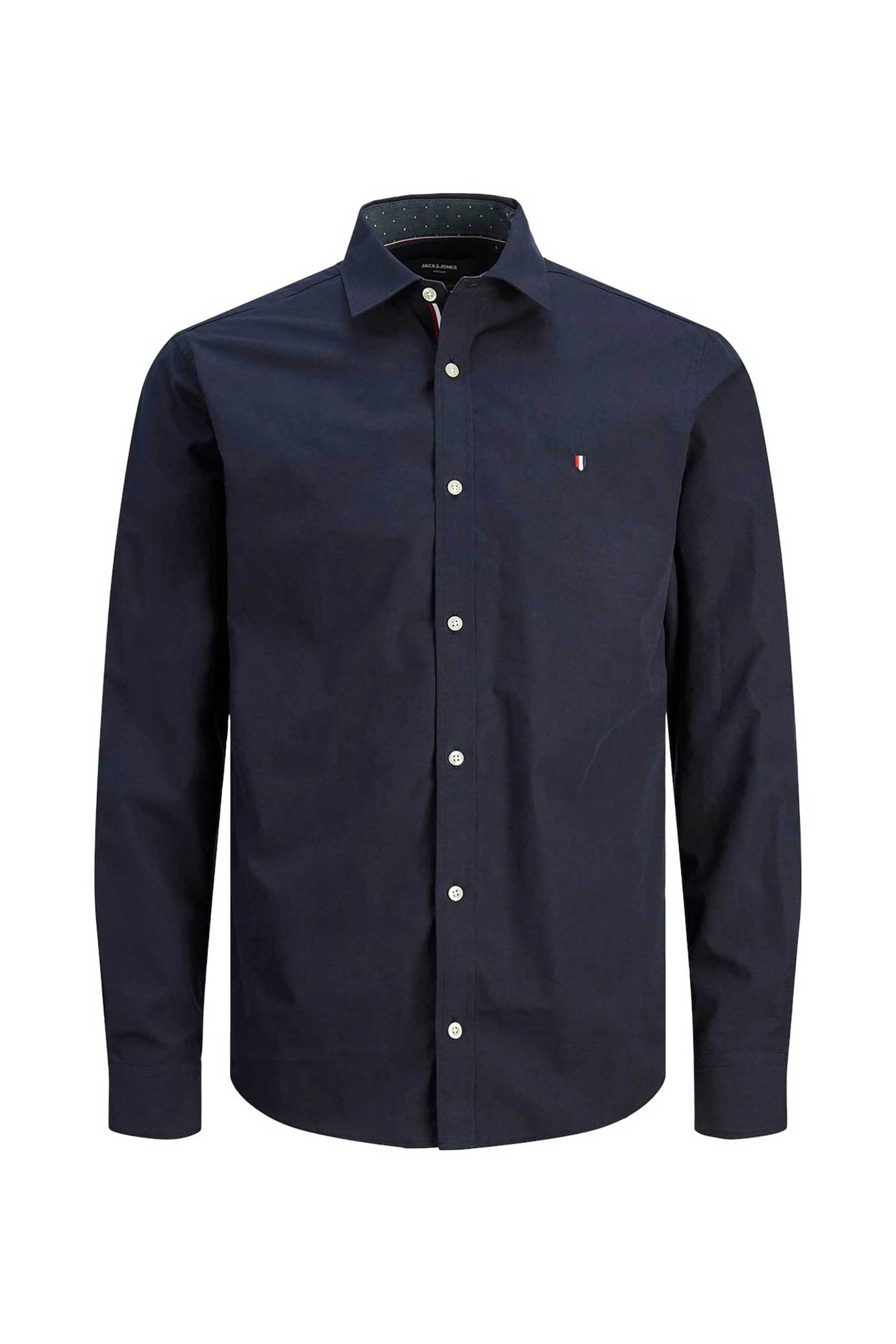 JACK & JONES JACK & JONES ανδρικό πουκάμισο μονόχρωμο με κεντημένο λογότυπο - 12226773 Σκούρο Μπλε
