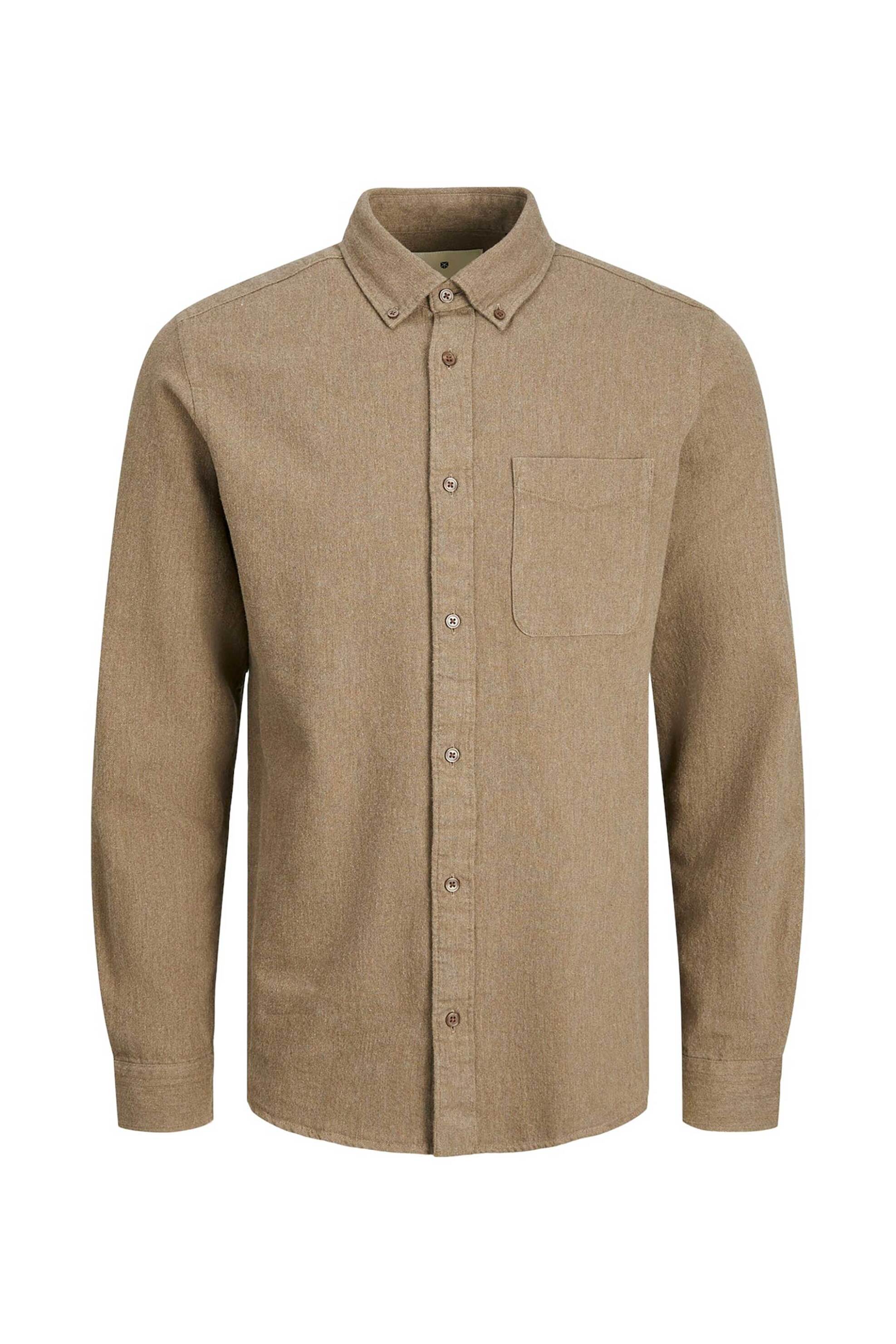 JACK & JONES JACK & JONES ανδρικό πουκάμισο μονόχρωμο Regular Fit - 12260713 Καφέ Ανοιχτό