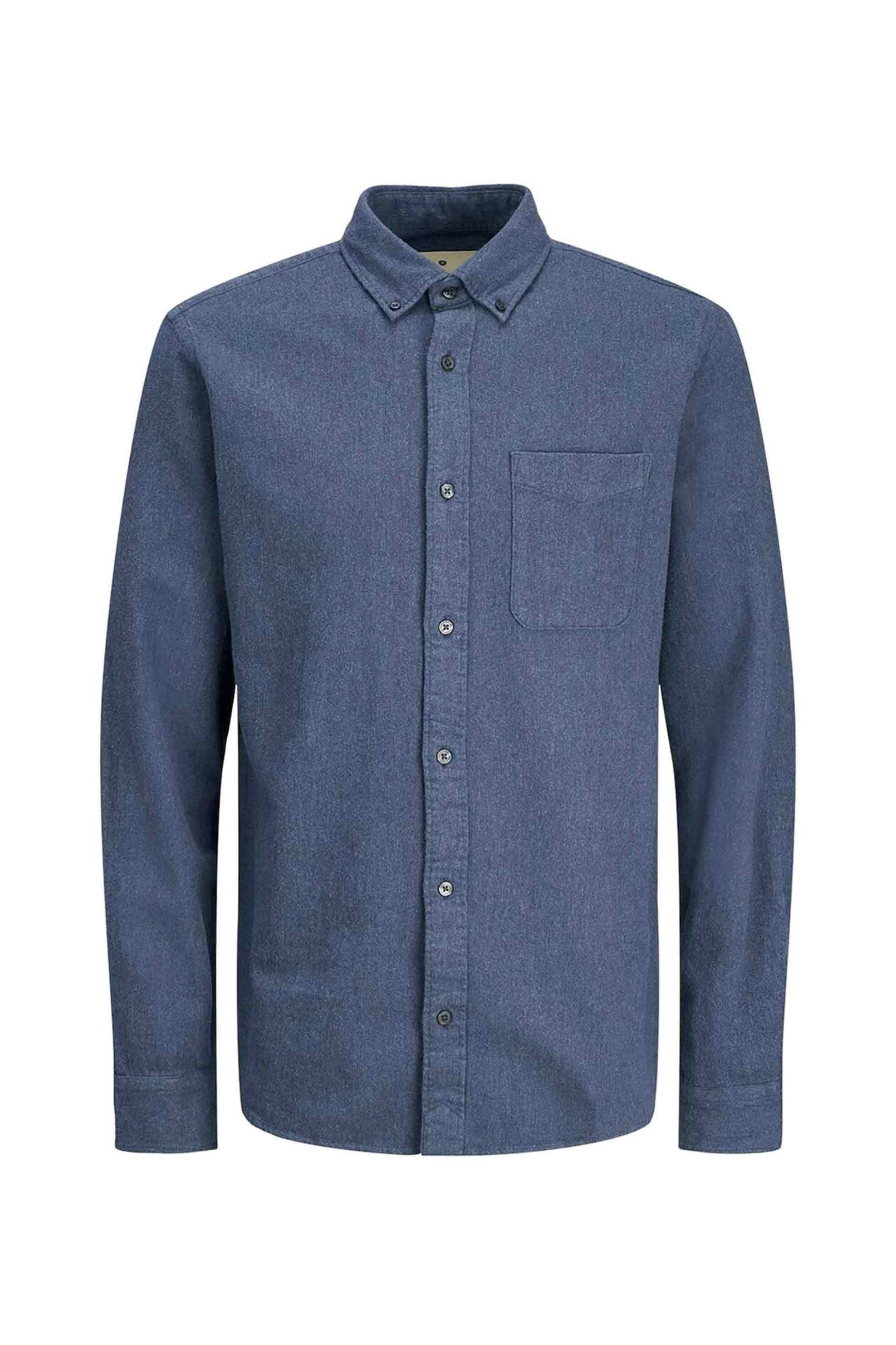 JACK & JONES JACK & JONES ανδρικό πουκάμισο μονόχρωμο Regular Fit - 12260713 Σκούρο Μπλε