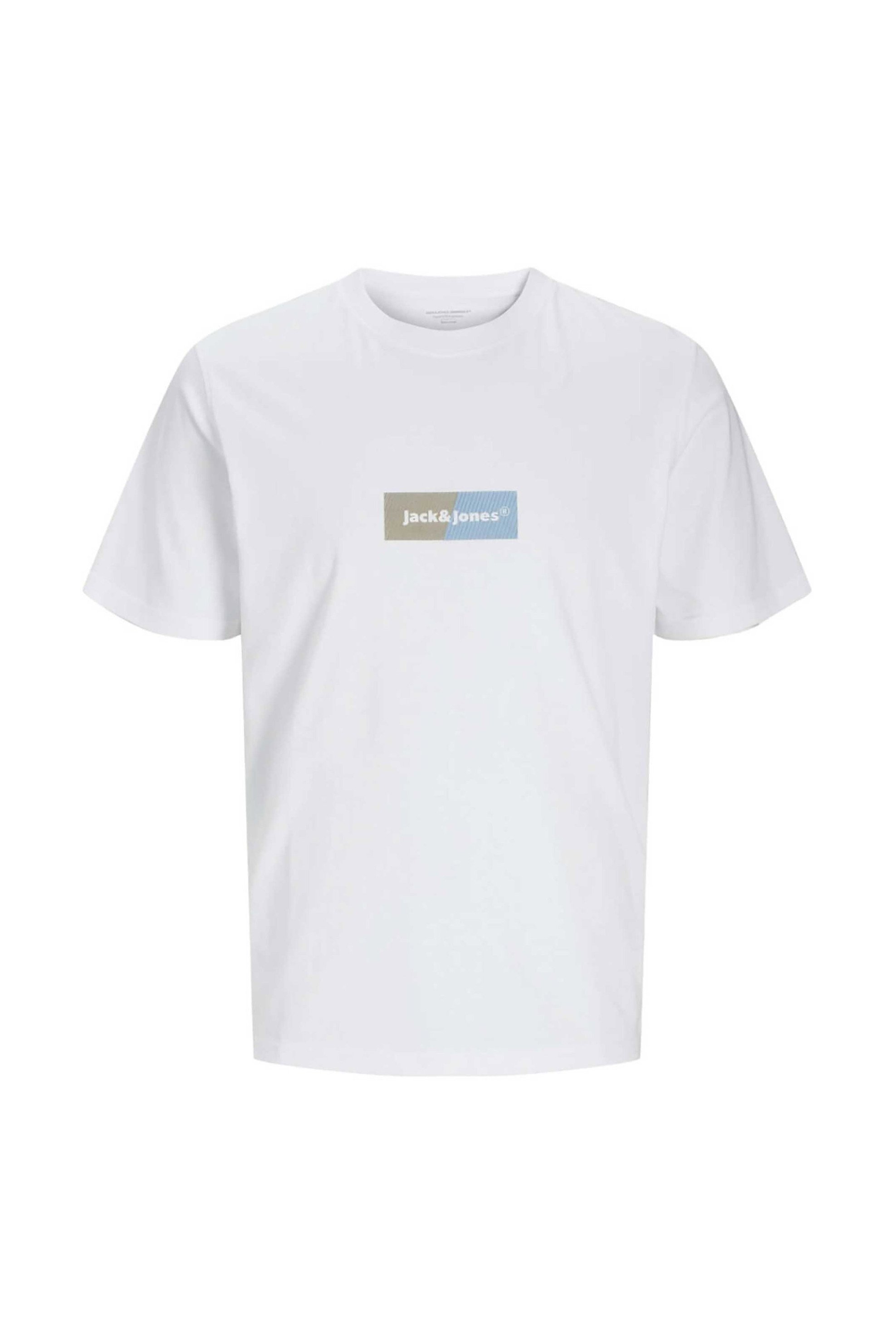 JACK & JONES ανδρικό T-shirt μονόχρωμο με logo print - 12262563 Λευκό