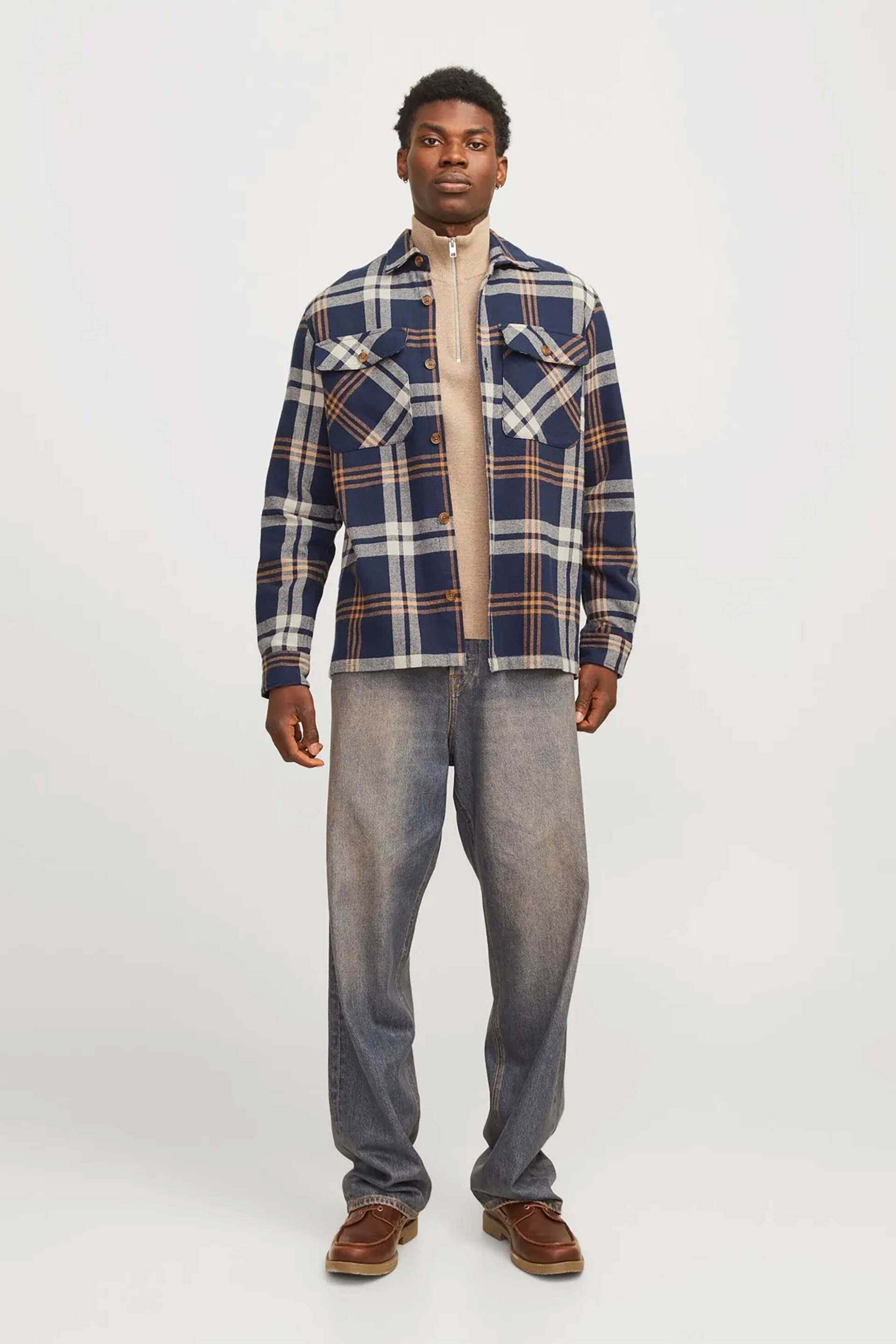 JACK & JONES ανδρικό overshirt με καρό σχέδιο και τσέπες - 12263647 Μπλε φωτογραφία