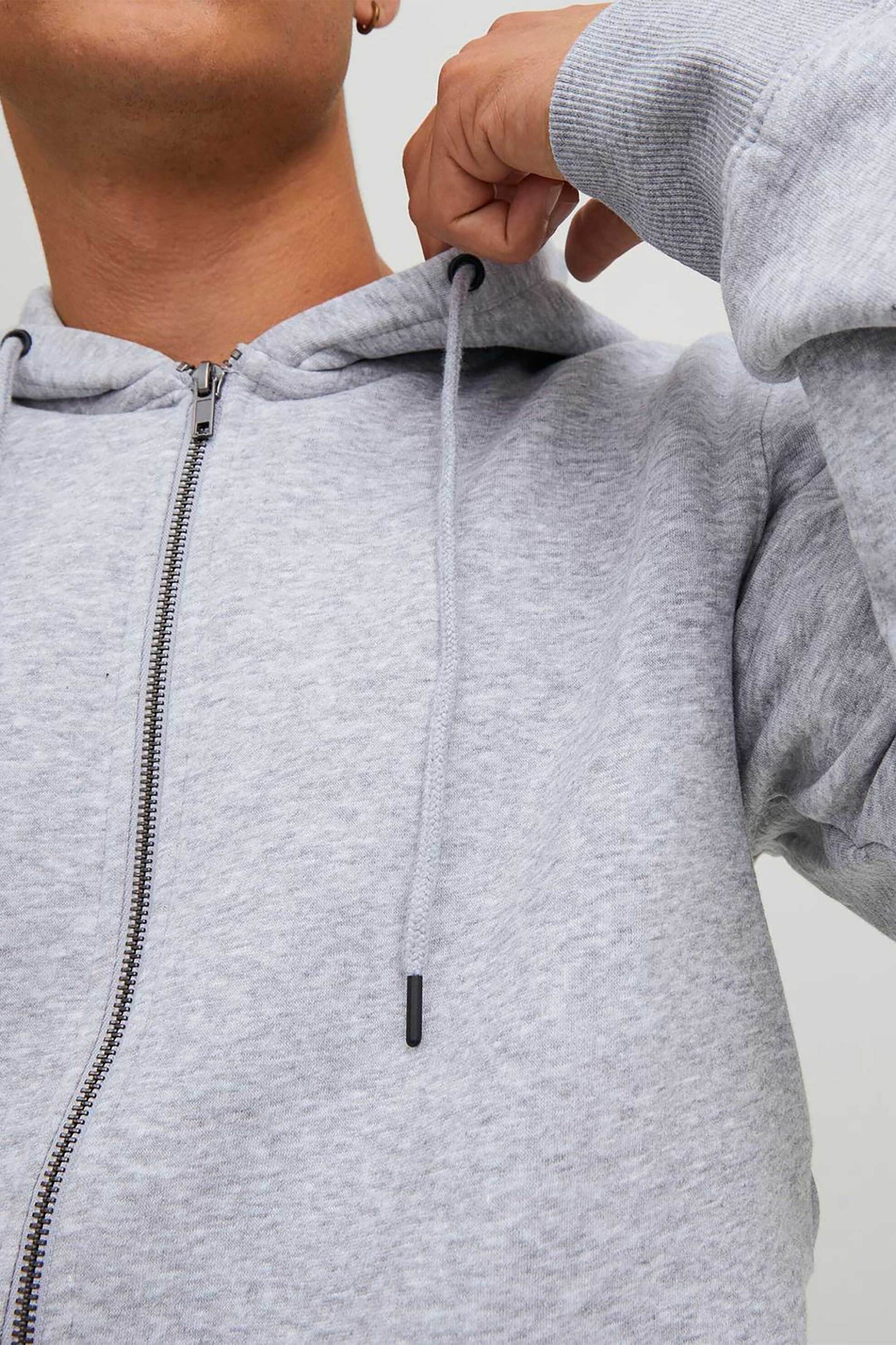 JACK & JONES ανδρική ζακέτα φούτερ μονόχρωμη με κουκούλα - 12249342 Γκρι φωτογραφία