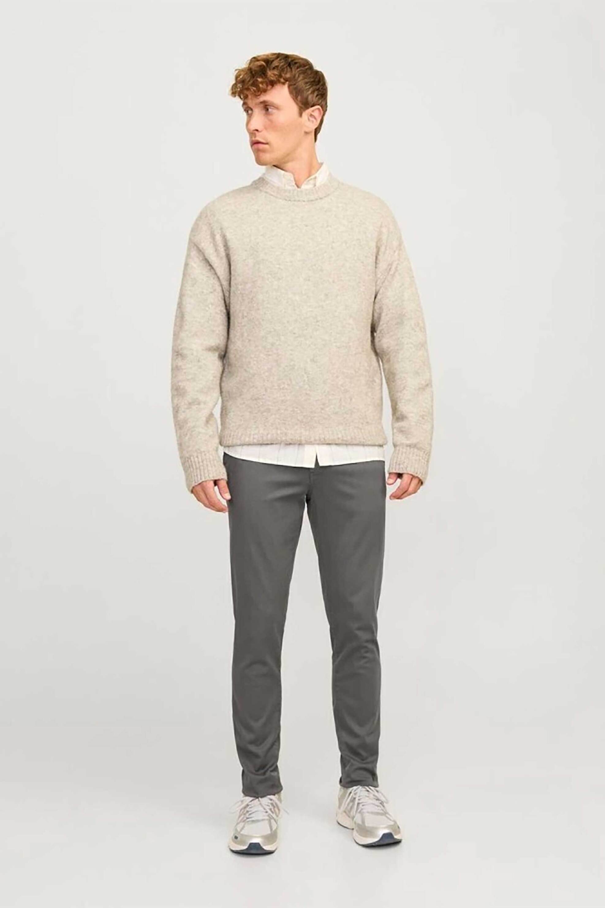 JACK & JONES JACK & JONES ανδρικό παντελόνι chino Slim Fit - 12260904 Γκρι