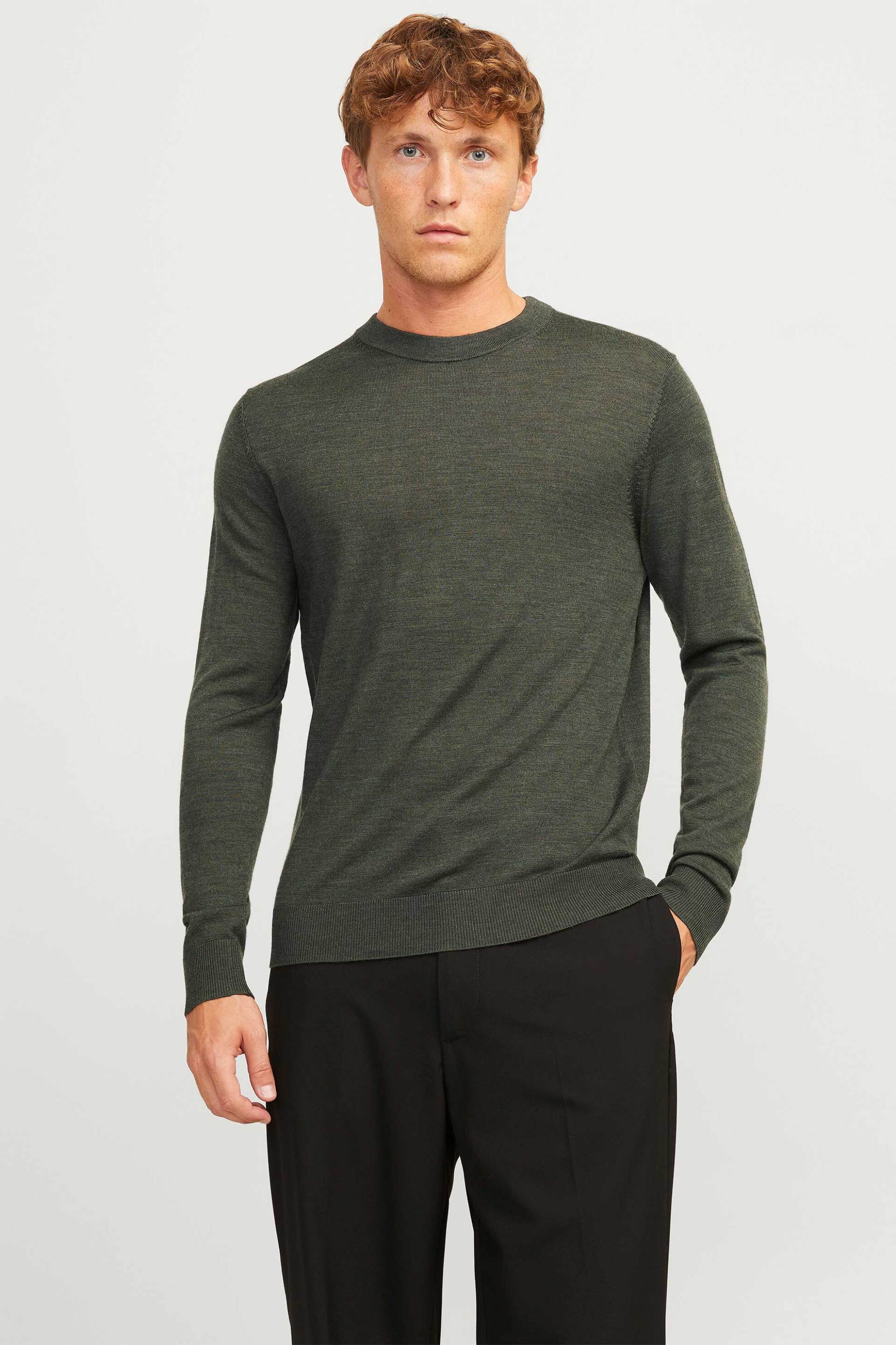 JACK & JONES JACK & JONES ανδρικό μάλλινο πουλόβερ μονόχρωμο Regular Fit - 12216817 Λαδί